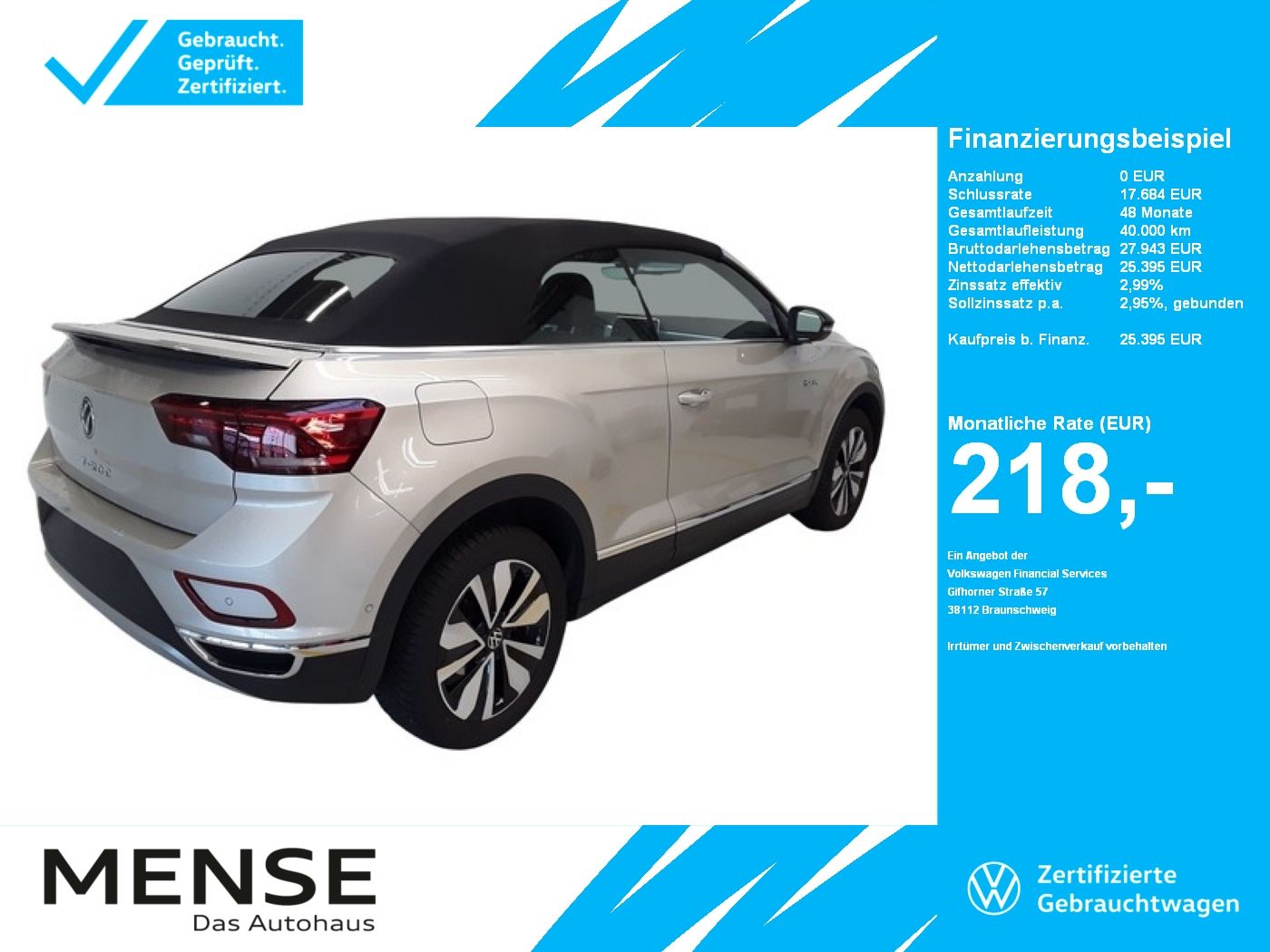Fahrzeuge PKW autohaus mense Volkswagen T-Roc Cabriolet 1.0 TSI Style CarPlay|ACC|LED|LM
