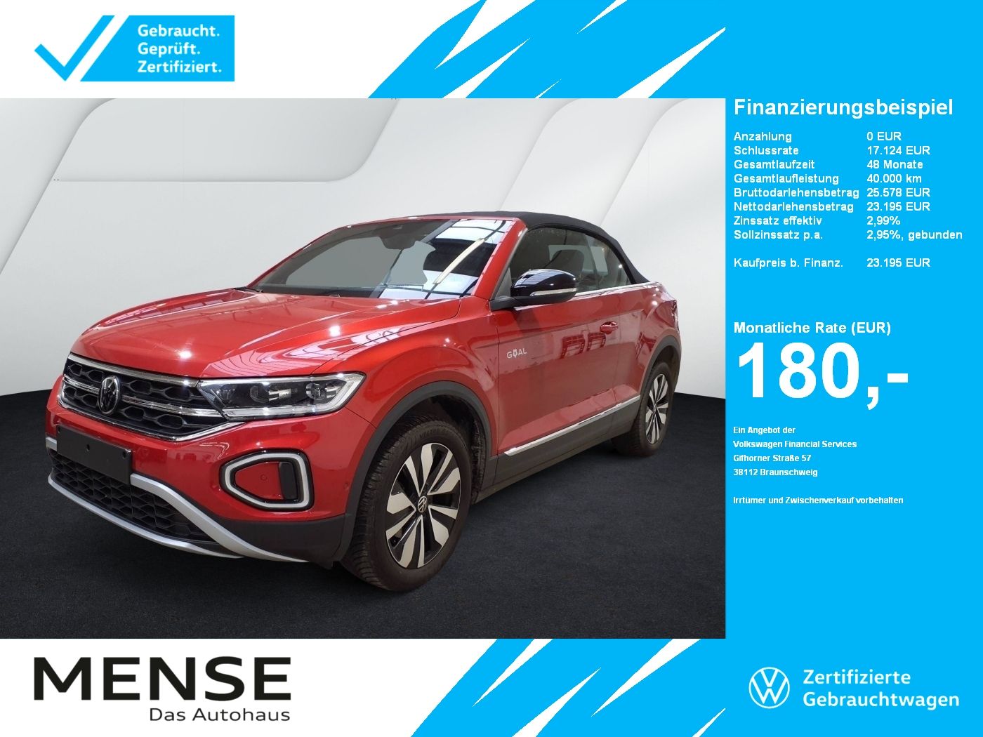 Fahrzeuge PKW autohaus mense Volkswagen T-Roc Cabriolet 1.0 TSI Sytle Goal CarPlay|ACC