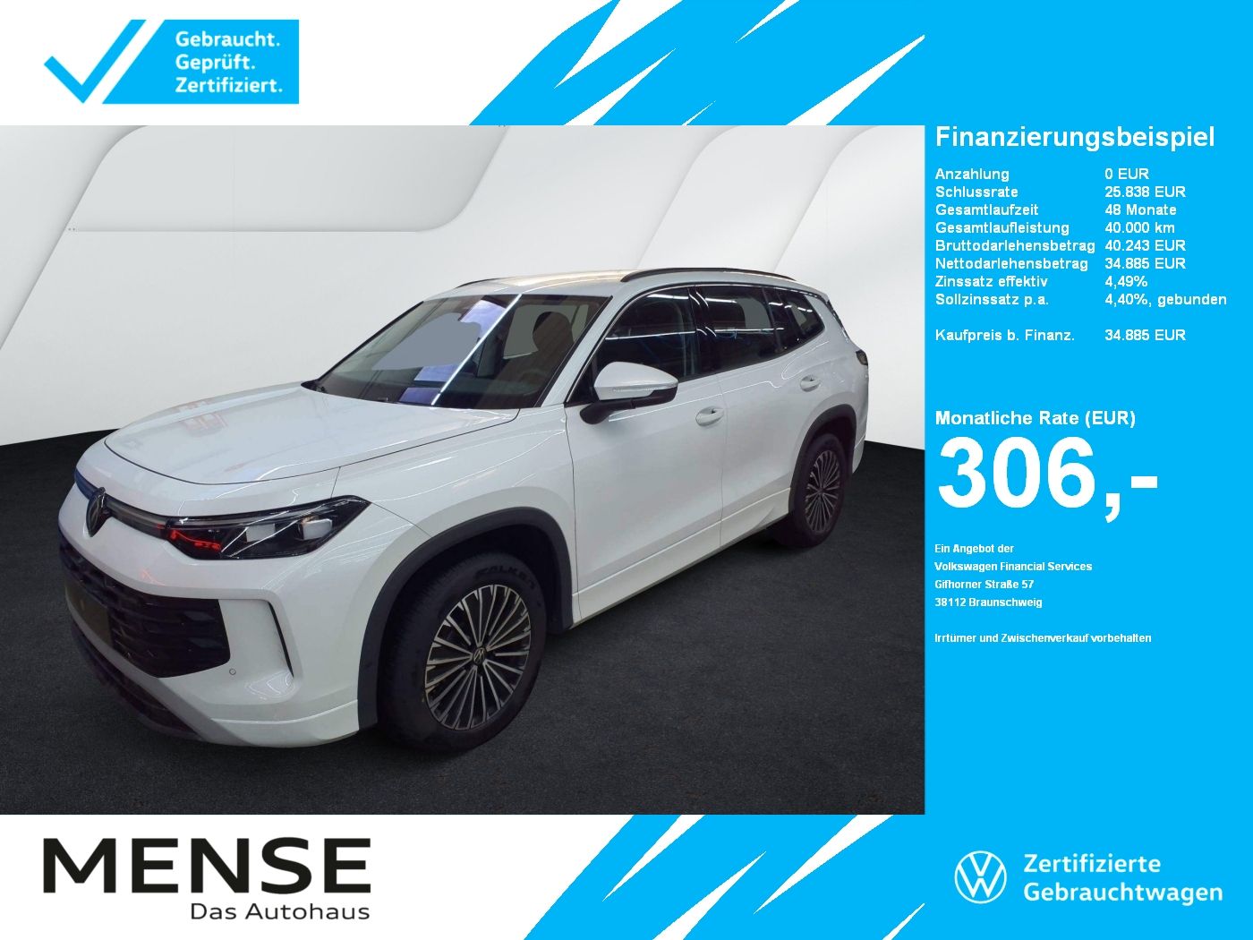 Fahrzeuge PKW autohaus mense Volkswagen Tayron 1.5 eTSI 110 kW Life 2026 IQ.Light|Matrix
