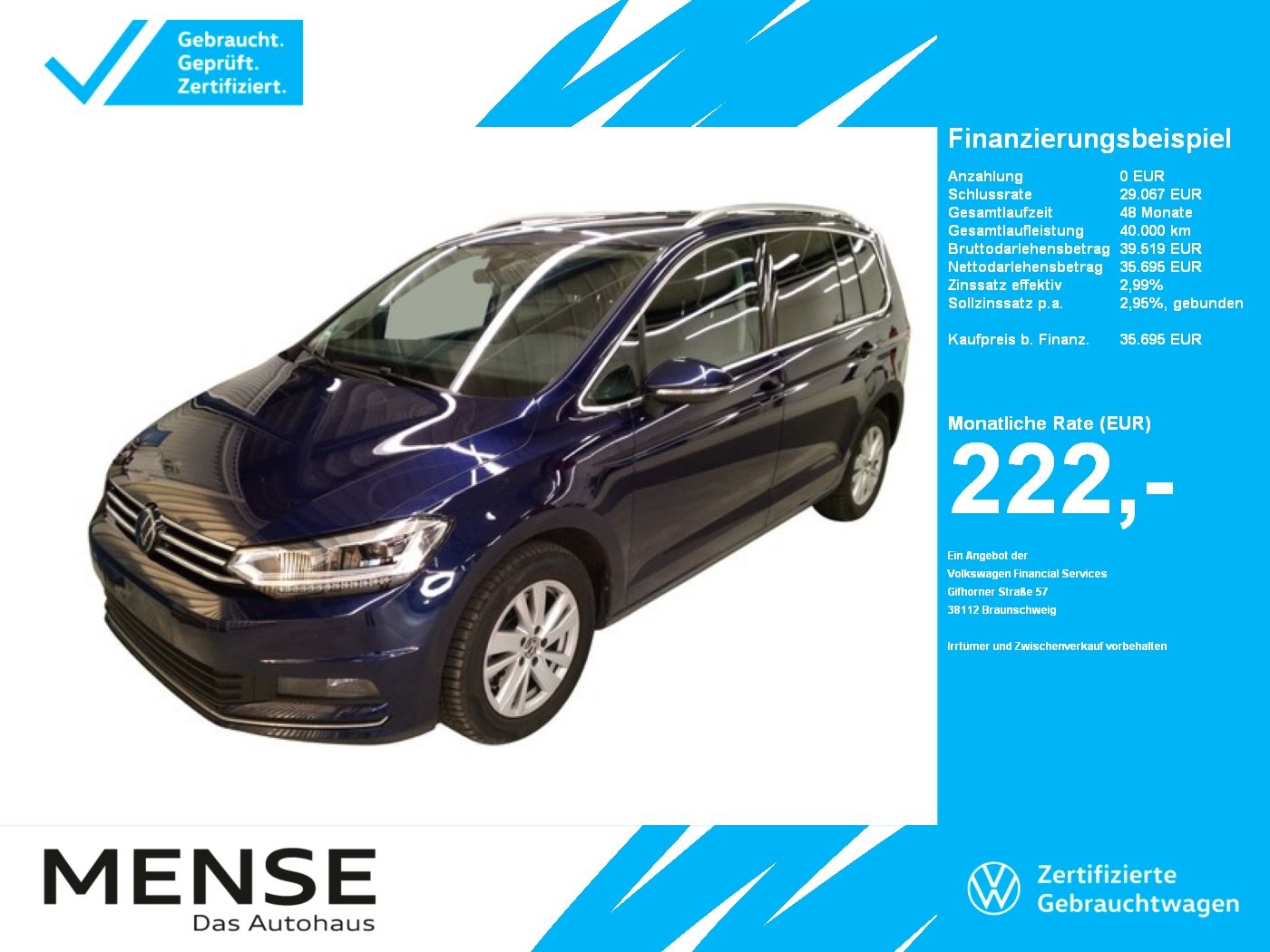 Fahrzeuge PKW autohaus mense Volkswagen Touran 2.0 TDI DSG Highline CarPlay|AHK|4xSHZG|L