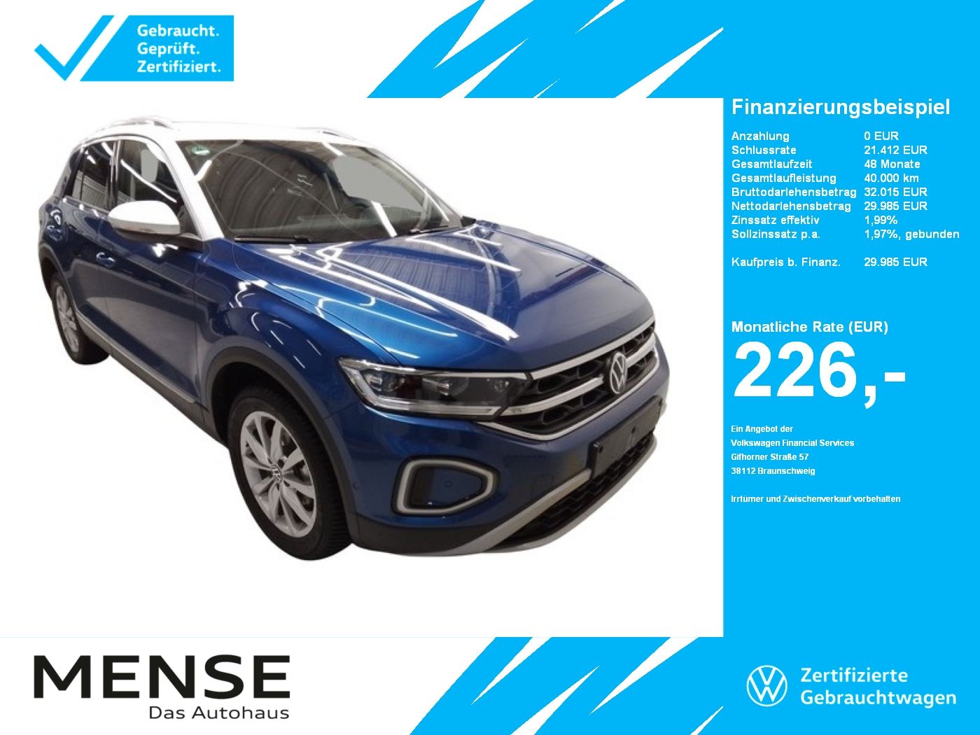 Fahrzeuge PKW autohaus mense Volkswagen T-Roc 1.5 TSI DSG Style CarPlay|AHK|ACC|LED|Navi