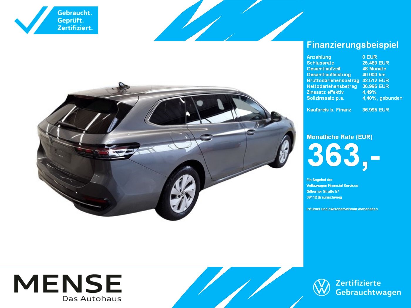 Fahrzeuge PKW autohaus mense Volkswagen Passat Variant 2.0 TDI DSG Elegance IQ.Light|h/k