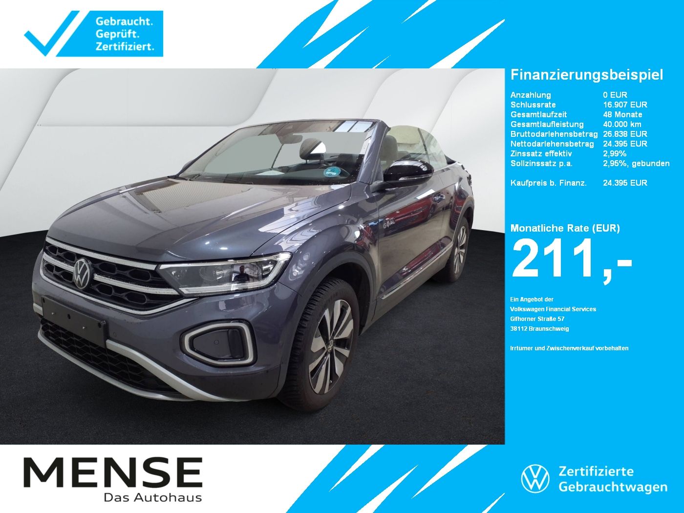Fahrzeuge PKW autohaus mense Volkswagen T-Roc Cabriolet 1.0 TSI Style Goal CarPlay|ACC
