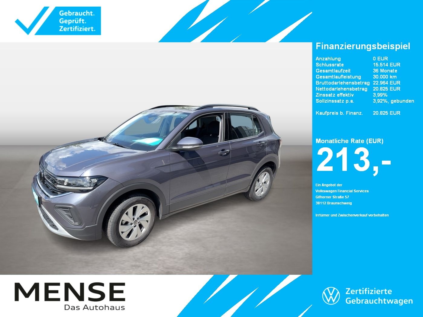 Fahrzeuge PKW autohaus mense Volkswagen T-Cross 1.0 TSI Life CarPlay|AHK|ACC|LED|KlimaA