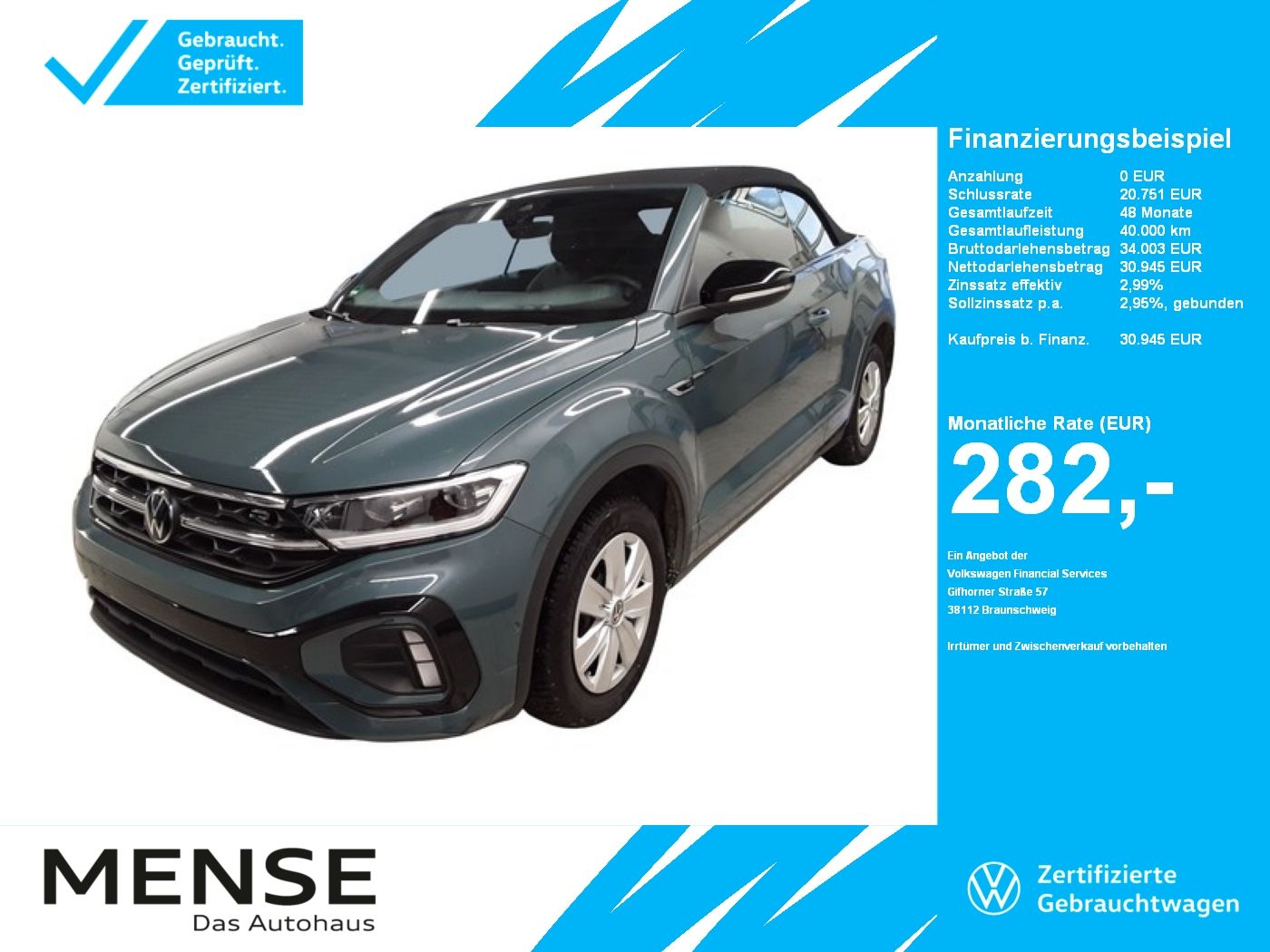 Fahrzeuge PKW autohaus mense Volkswagen T-Roc Cabriolet 1.5 TSI R-Line IQ.Light|Matrix