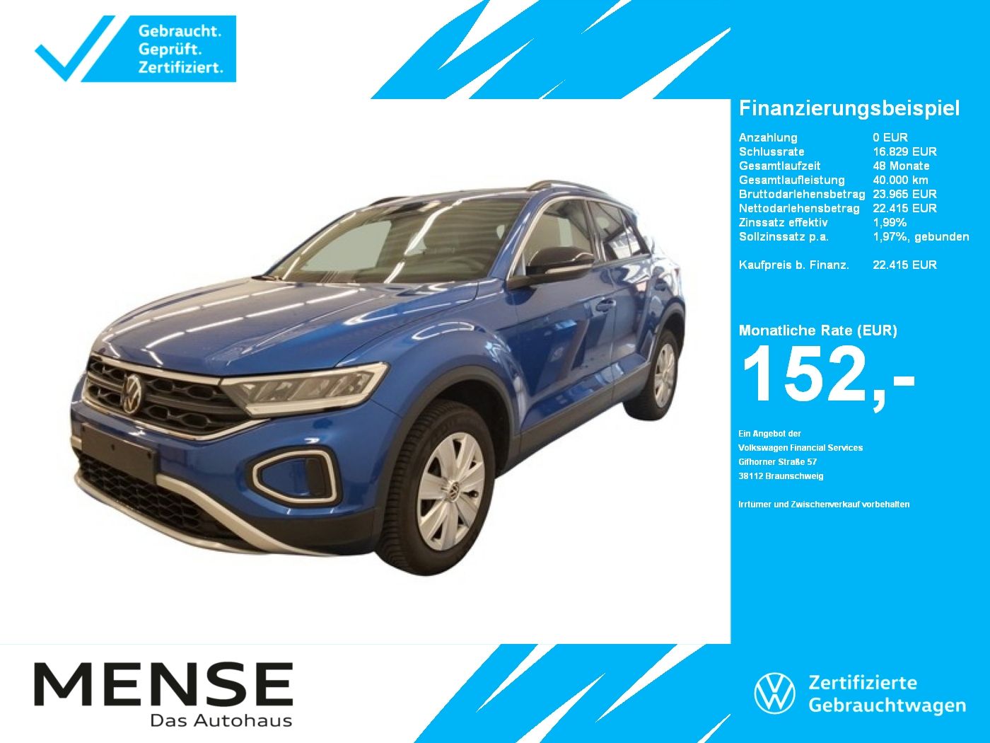 Fahrzeuge PKW autohaus mense Volkswagen T-Roc 1.0TSI Life Goal CarPlay|Standhzg|ACC|LED
