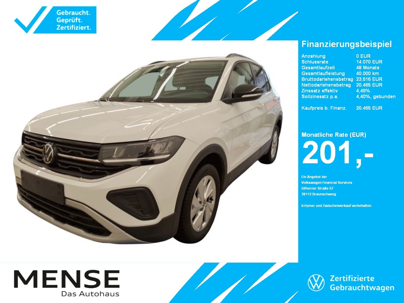 Fahrzeuge PKW autohaus mense Volkswagen T-Cross 1.0TSI Life Goal CarPlay|AHK|ACC|LED|PDC