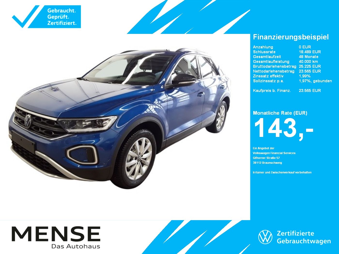 Fahrzeuge PKW autohaus mense Volkswagen T-Roc 1.0TSI Life Goal CarPlay|ACC|LED|Navi|PDC