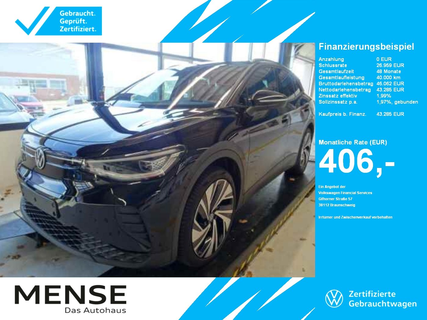 Fahrzeuge PKW autohaus mense Volkswagen ID.4 Pro electric IQ.Light|Matrix|CarPlay|h/k|LM