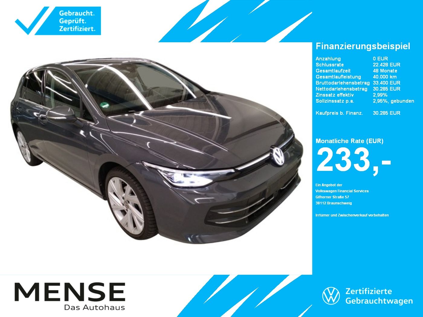 Fahrzeuge PKW autohaus mense Volkswagen Golf VIII 2.0 TDI DSG Style IQ.Light Matrix h/k
