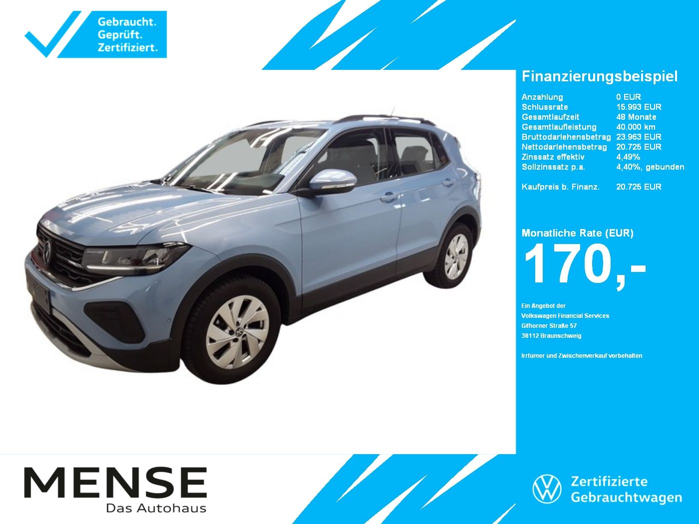 Fahrzeuge PKW autohaus mense Volkswagen T-Cross 1.0 TSI Life CarPlay ACC LED Navi KlimaA