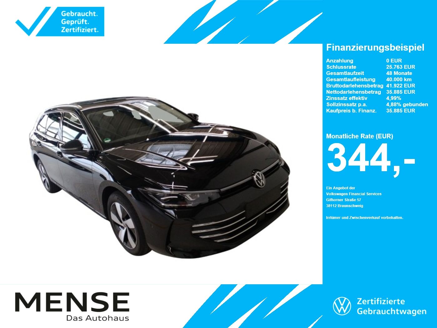 Fahrzeuge PKW autohaus mense Volkswagen Passat Variant 2.0TDI DSG Business IQ.Light AHK - mit KI generiert/bearbeitet
