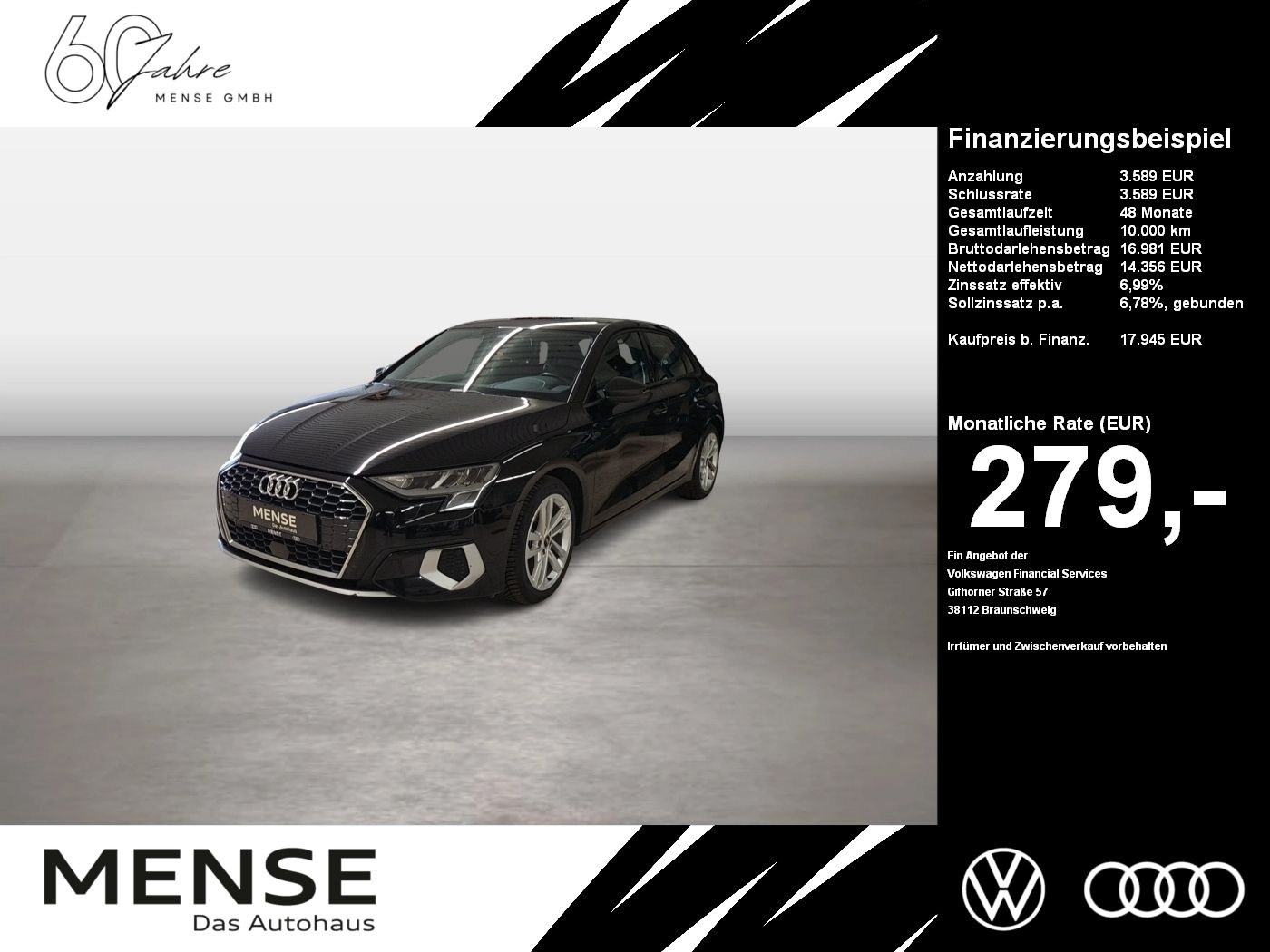 Fahrzeuge PKW autohaus mense Audi A3 Sportback 35 TDI advanced 2024 CarPlay Navi