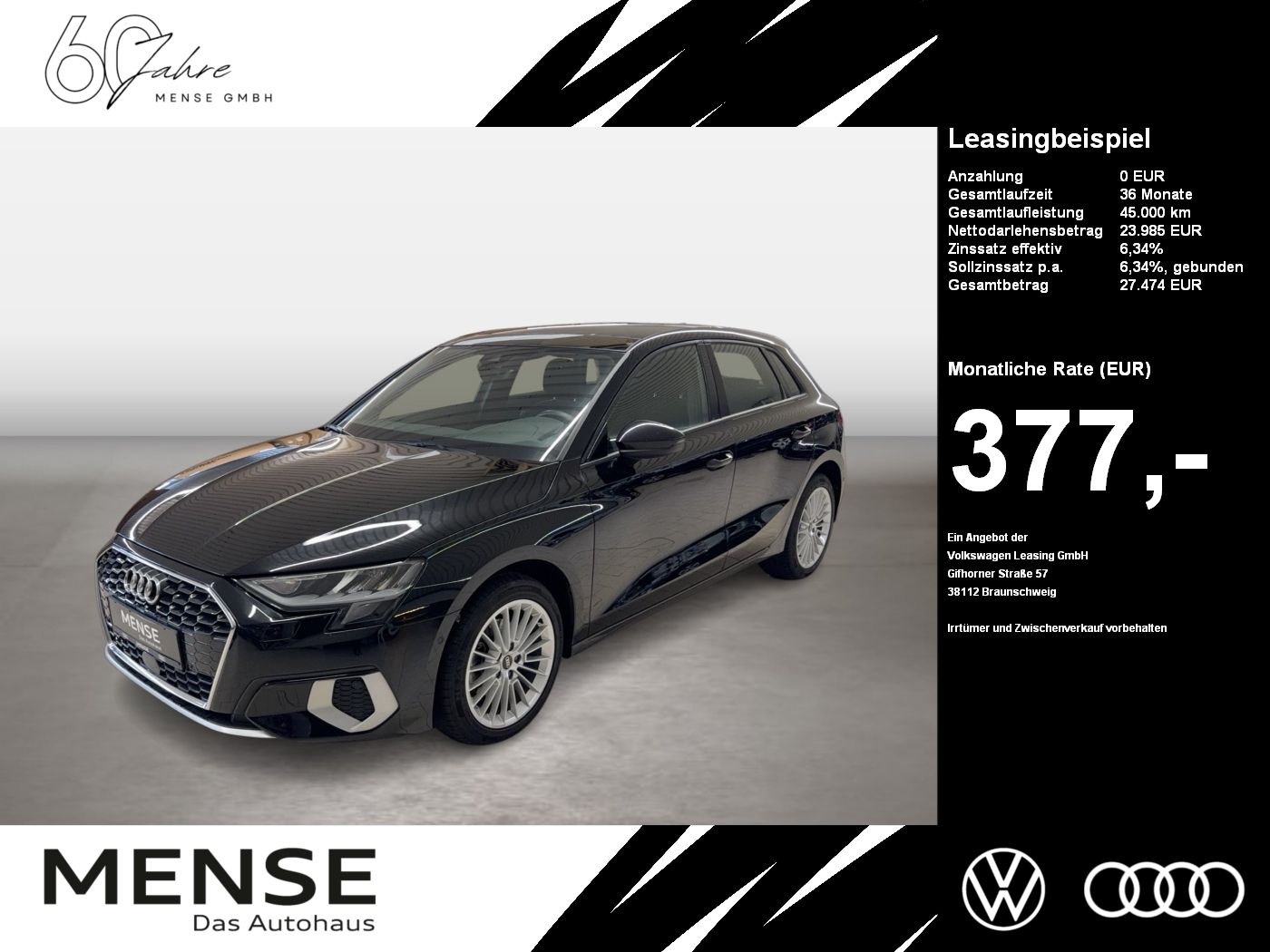 Fahrzeuge PKW autohaus mense Audi A3 Sportback 35 TDI advanced 2024 B&O Pano ACC