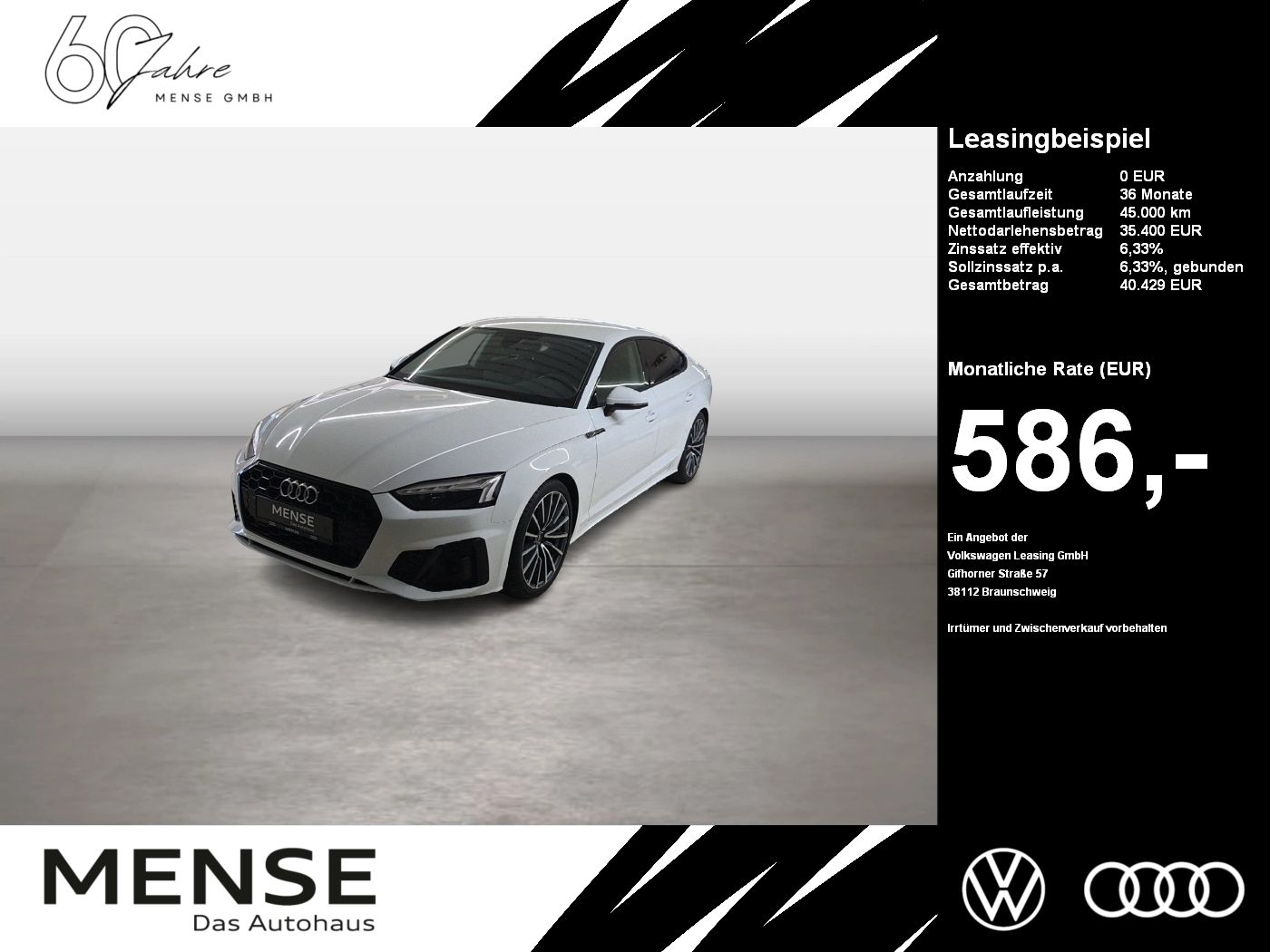 Fahrzeuge PKW autohaus mense Audi A5 Sportback 40 TDI S line (Facelift) Matrix LED
