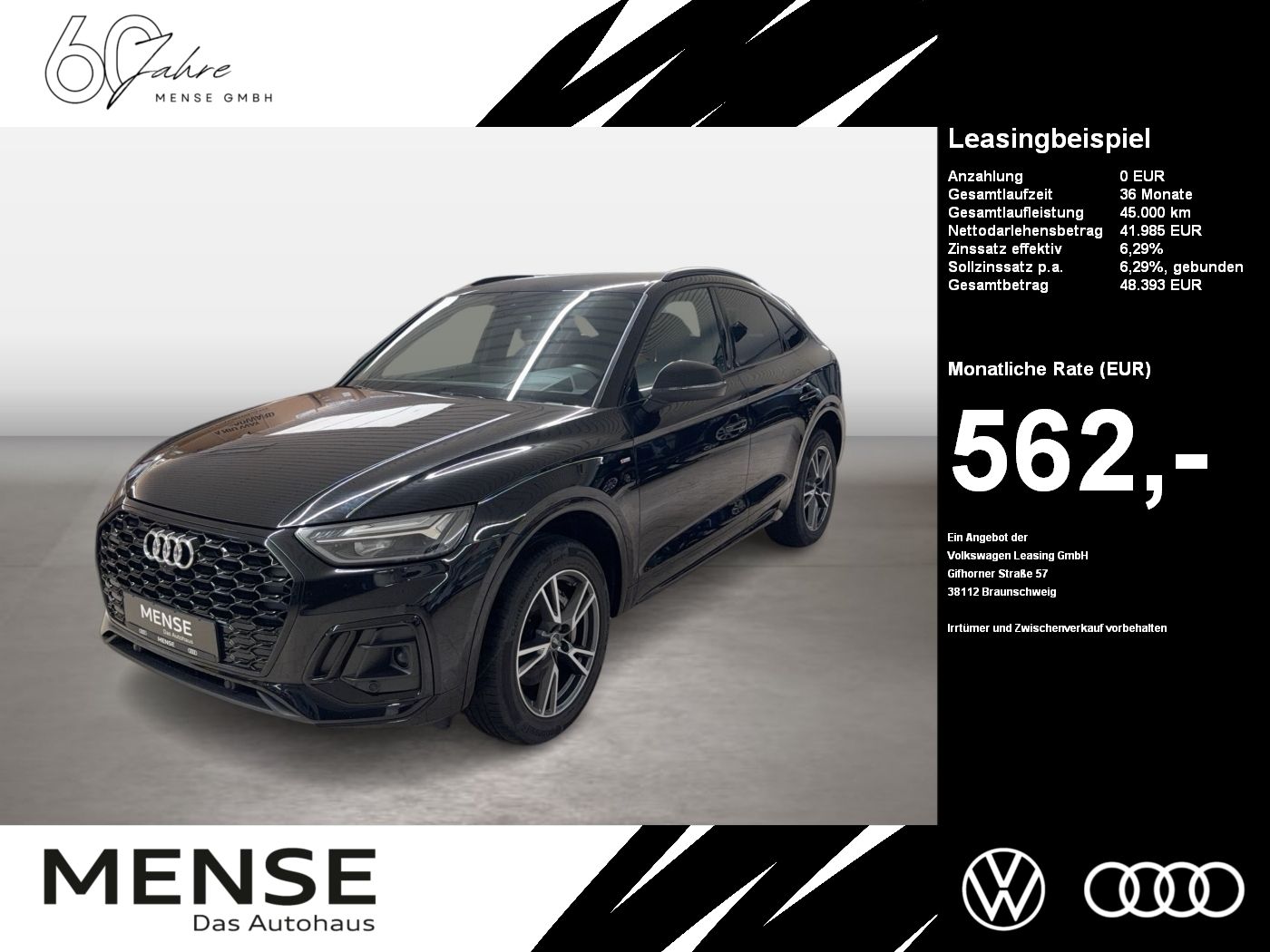 Fahrzeug autohaus mense Fahrzeugabbildung Audi Q5 Sportback 50 TDI quattro S line 2023 CarPlay