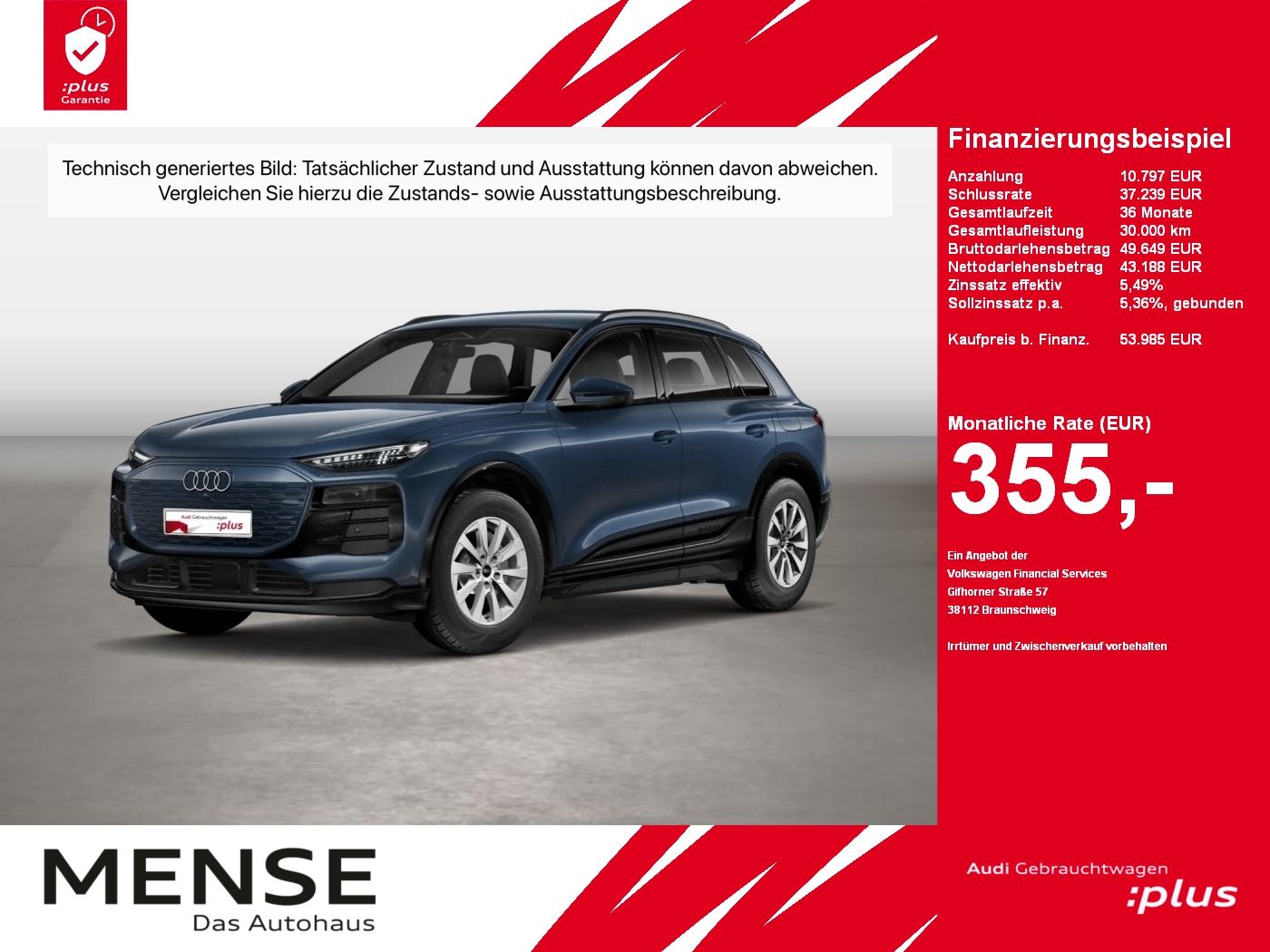 Fahrzeugabbildung Audi Q6 SUV e-tron 185 kW tech plus B&O HUD Standhzg