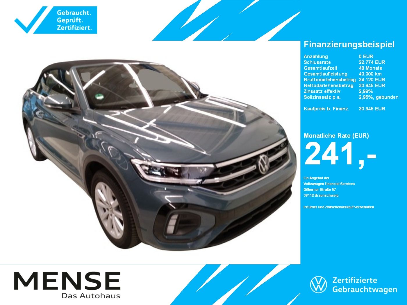 Fahrzeuge PKW autohaus mense Volkswagen T-Roc Cabriolet 1.5 TSI R-Line IQ.Light Matrix