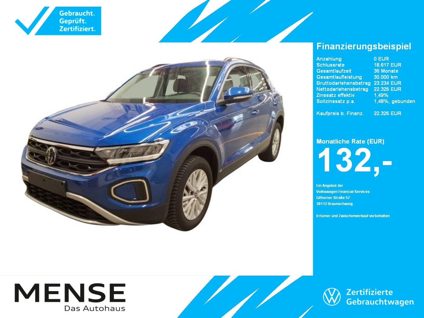 Fahrzeuge PKW autohaus mense Volkswagen T-Roc 1.0 TSI Life CarPlay Standhzg LED Navi PDC