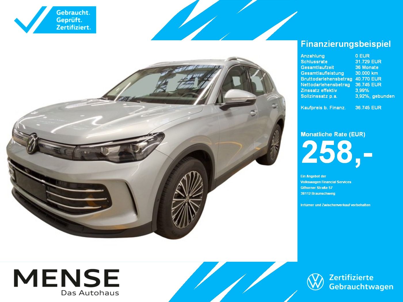 Fahrzeuge PKW autohaus mense Volkswagen Tiguan 2.0 TDI DSG Elegance CarPlay AHK HUD ACC