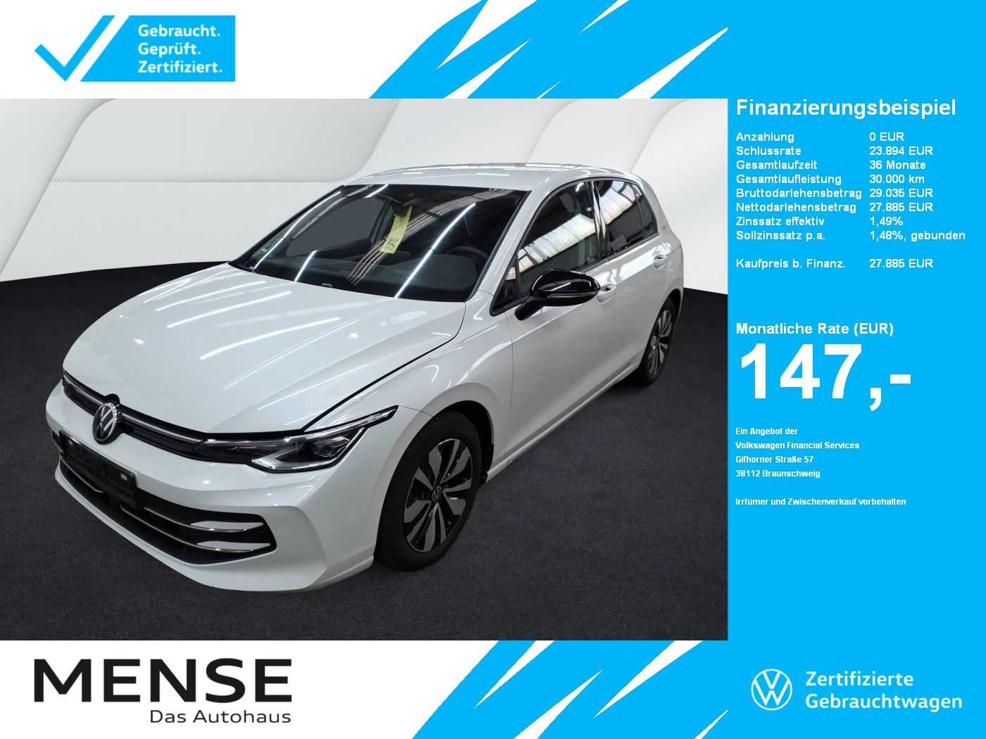 Fahrzeuge PKW autohaus mense Volkswagen Golf VIII 1.5 eTSI DSG Life Goal IQ.Light Matrix