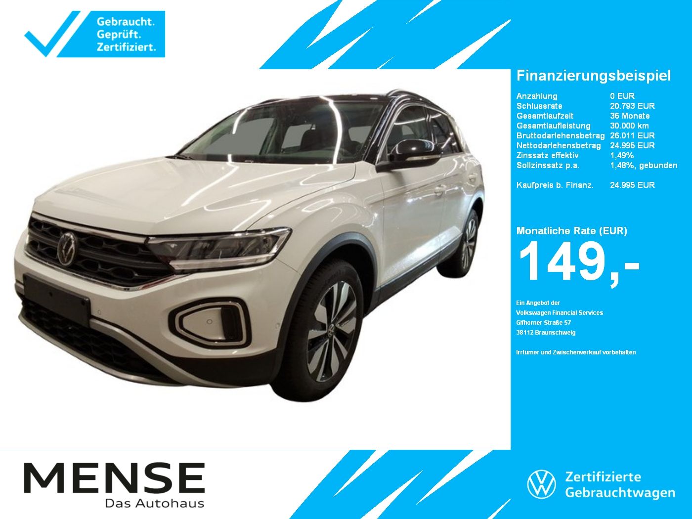 Fahrzeuge PKW autohaus mense Volkswagen T-Roc 1.0 TSI Life Goal CarPlay AHK Standhzg ACC