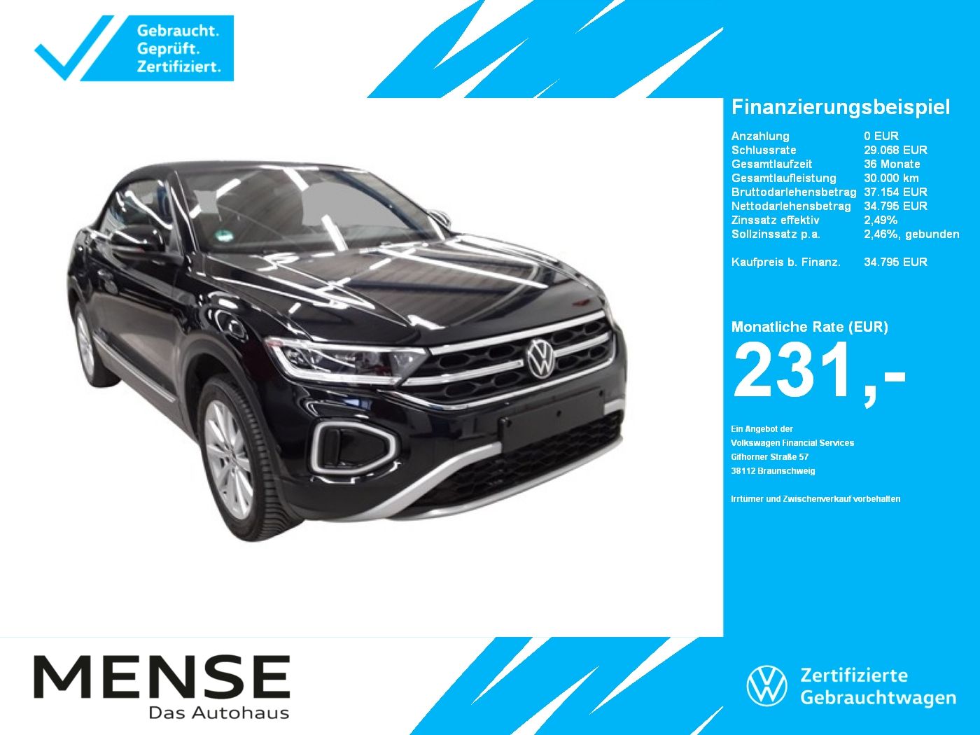 Fahrzeuge PKW autohaus mense Volkswagen T-Roc Cabriolet 1.5 TSI DSG Style IQ.Light AHK