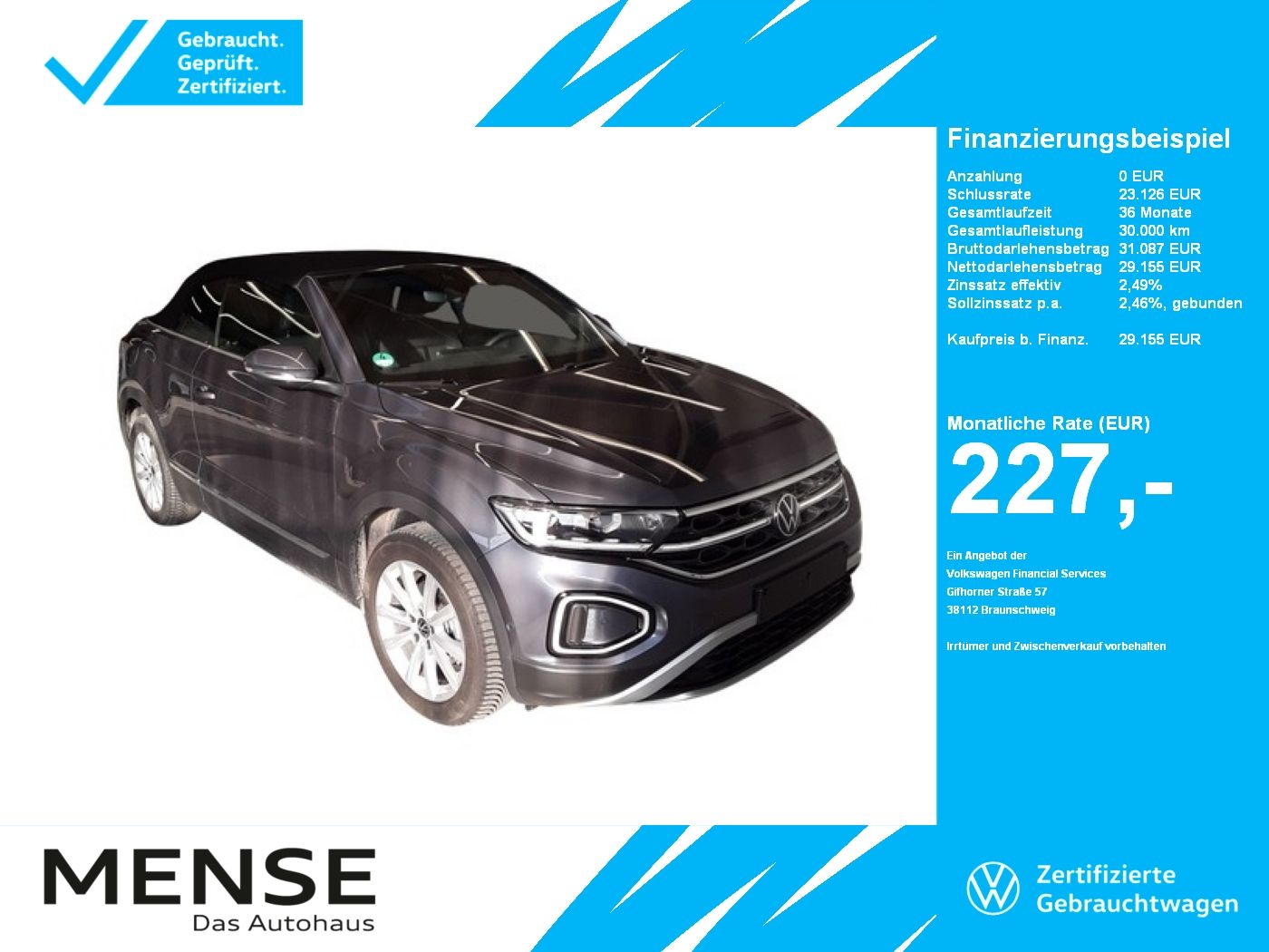 Fahrzeuge PKW autohaus mense Volkswagen T-Roc Cabriolet 1.5 TSI Style IQ.Light Matrix LM