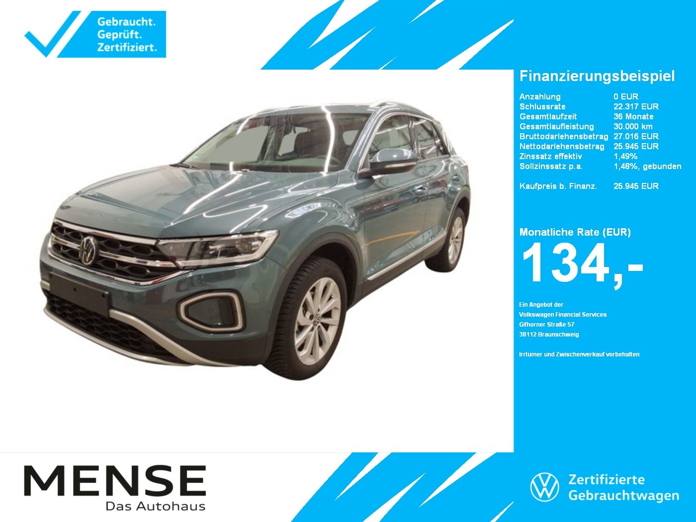 Fahrzeuge PKW autohaus mense Volkswagen T-Roc 1.5 TSI Style CarPlay Standhzg ACC LED PDC