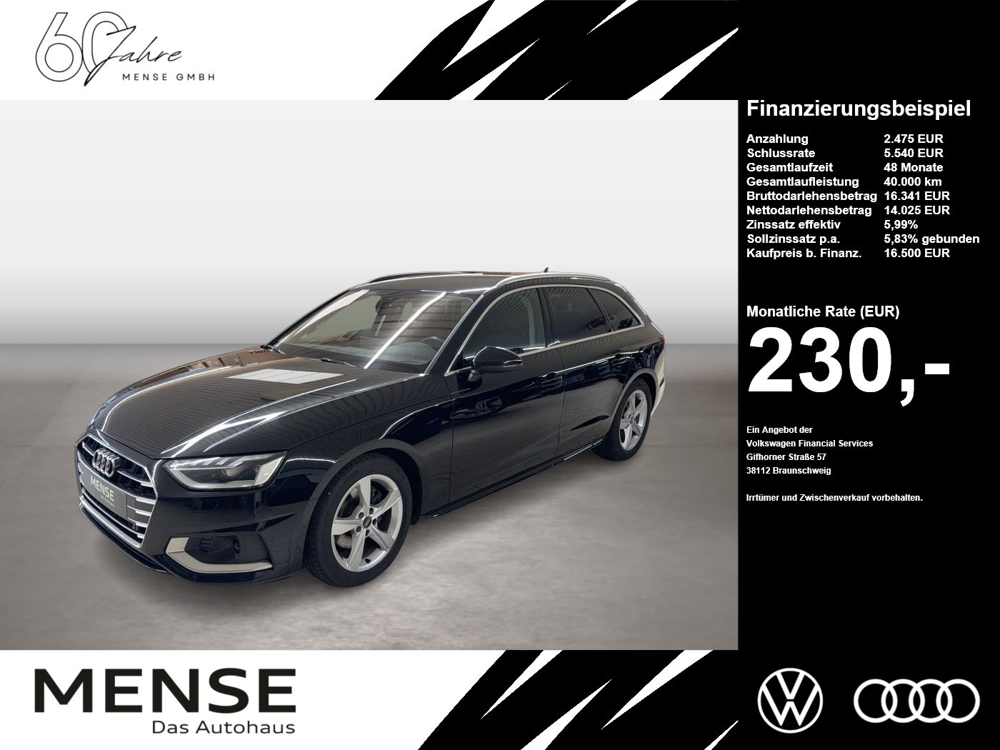 Fahrzeug autohaus mense Fahrzeugabbildung Audi A4 Avant 35 TDI S tronic Advanced Matrix - mit KI generiert/bearbeitet