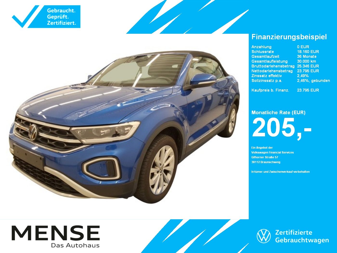 Fahrzeuge PKW autohaus mense Volkswagen T-Roc Cabriolet 1.0TSI Style CarPlay ACC LED PDC