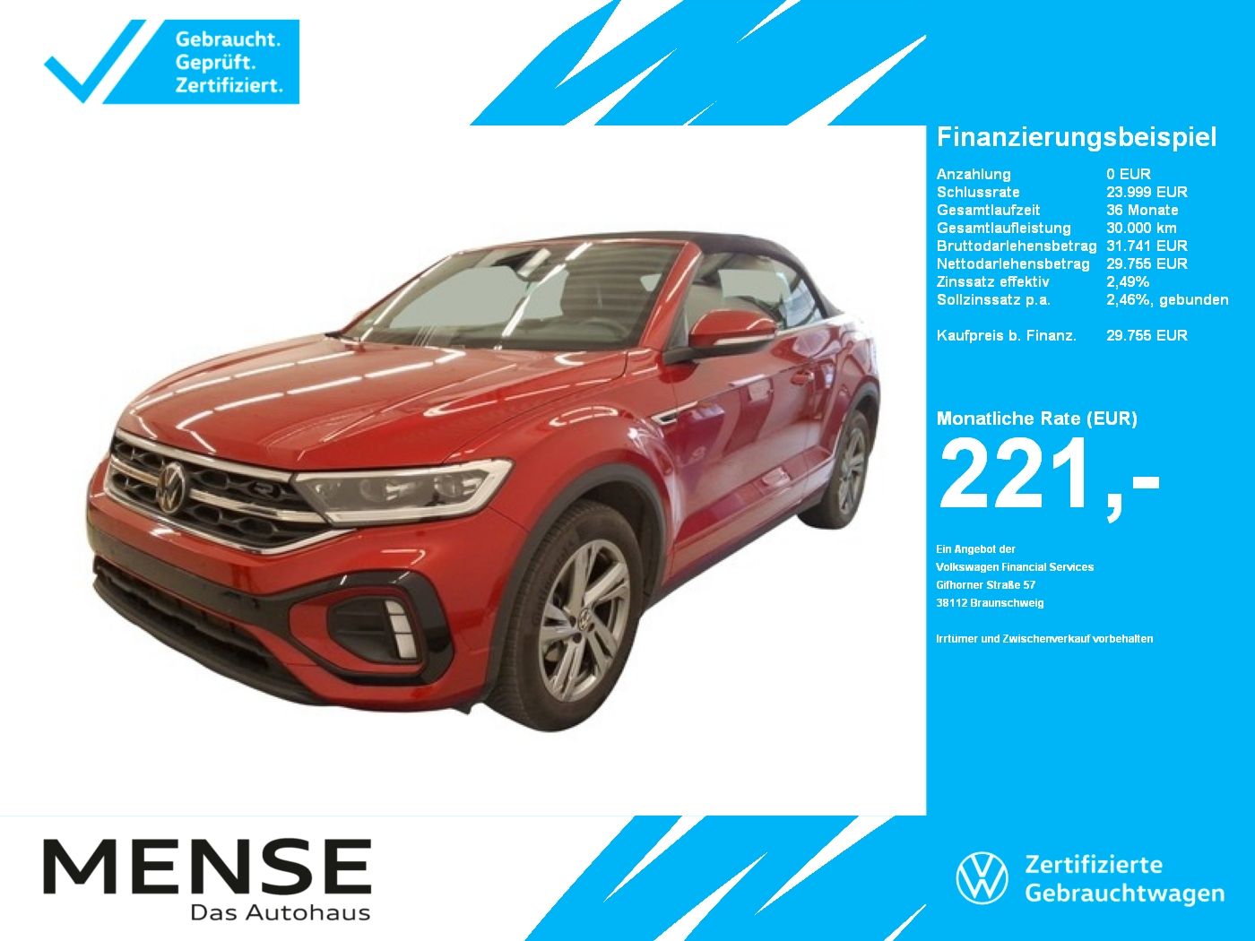Fahrzeuge PKW autohaus mense Volkswagen T-Roc Cabriolet 1.5TSI R-Line CarPlay Standhzg