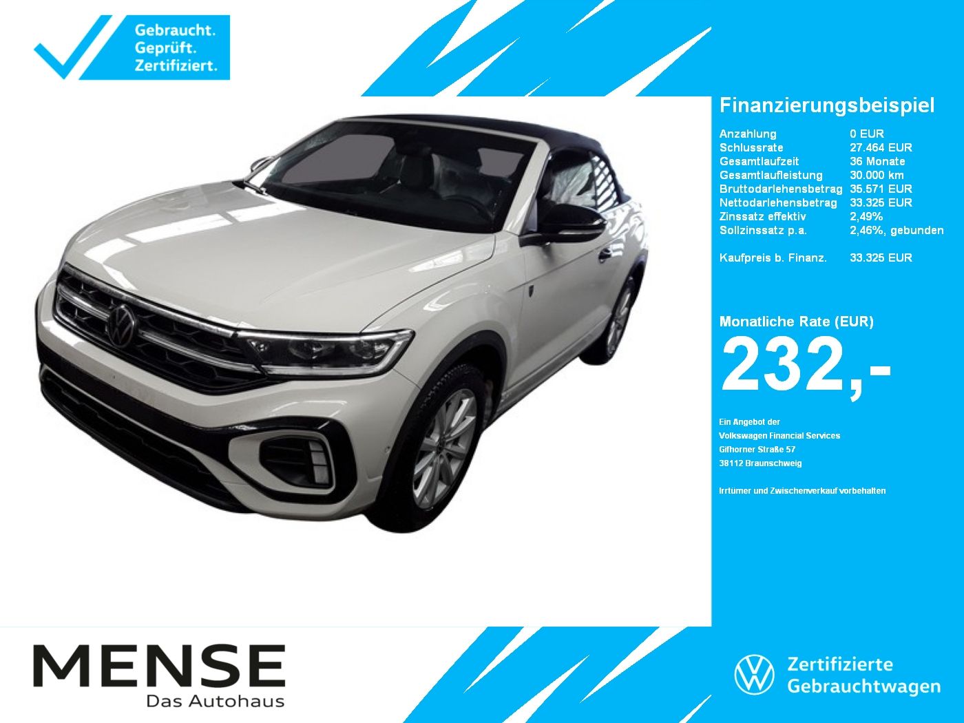 Fahrzeuge PKW autohaus mense Volkswagen T-Roc Cabriolet 1.5TSI DSG R-Line Karmann Editio