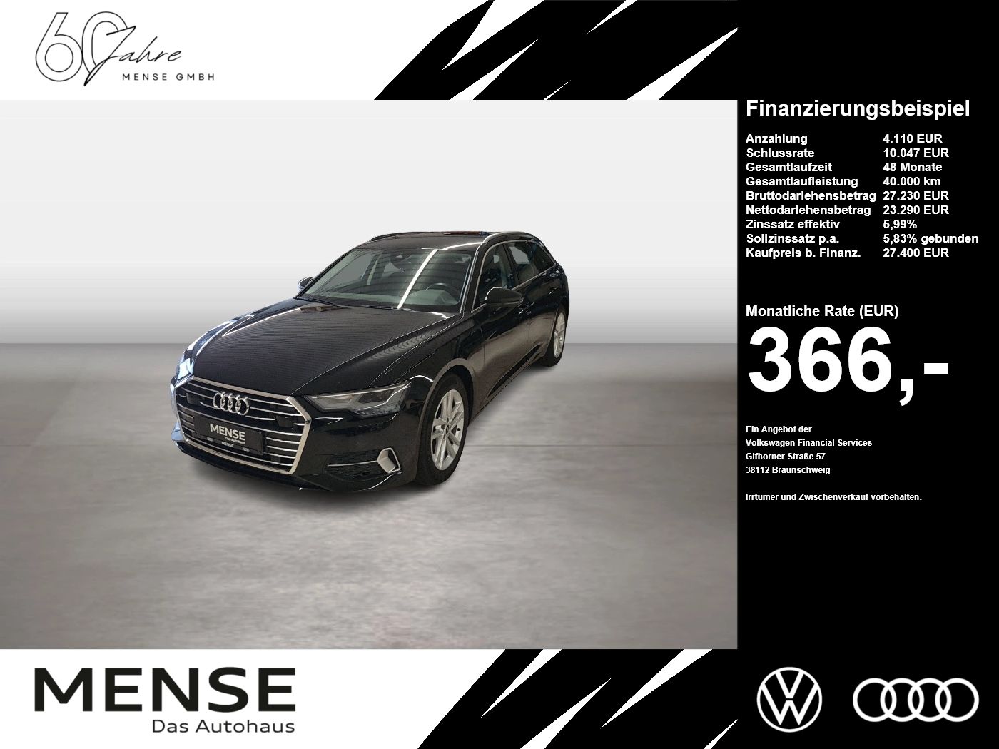 Fahrzeug autohaus mense Fahrzeugabbildung Audi A6 Avant 35 TDI S tronic Sport CarPlay AHK ACC L - mit KI generiert/bearbeitet