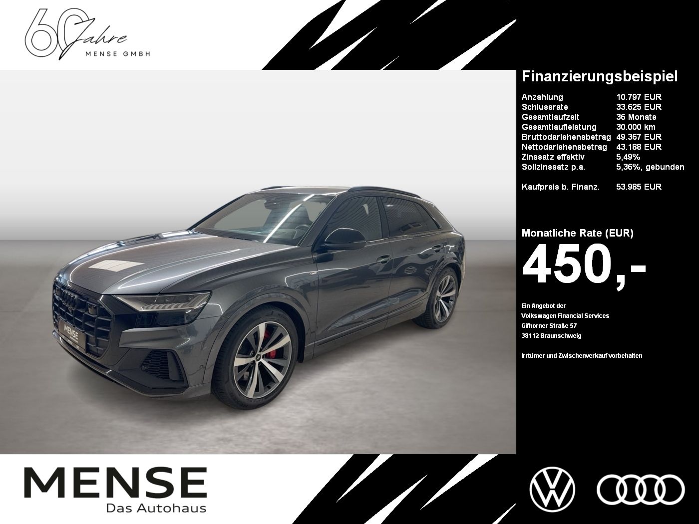 Fahrzeuge PKW autohaus mense Audi Q8 60 TFSI e quattro 2022 Matrix B&O HUD Luft LM