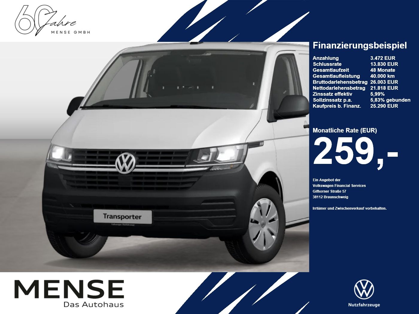 Fahrzeug autohaus mense Fahrzeugabbildung Volkswagen Transporter 6.1 Kasten Motor: 2.0 l TDI SCR 110 - mit KI generiert/bearbeitet