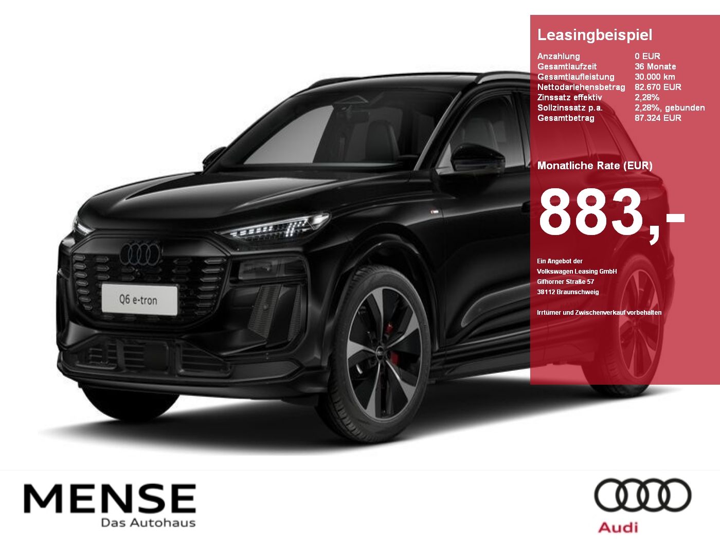 Fahrzeug autohaus mense Fahrzeugabbildung Audi Q6 SUV e-tron quattro 315 kW B&O AHK HUD Luft SD