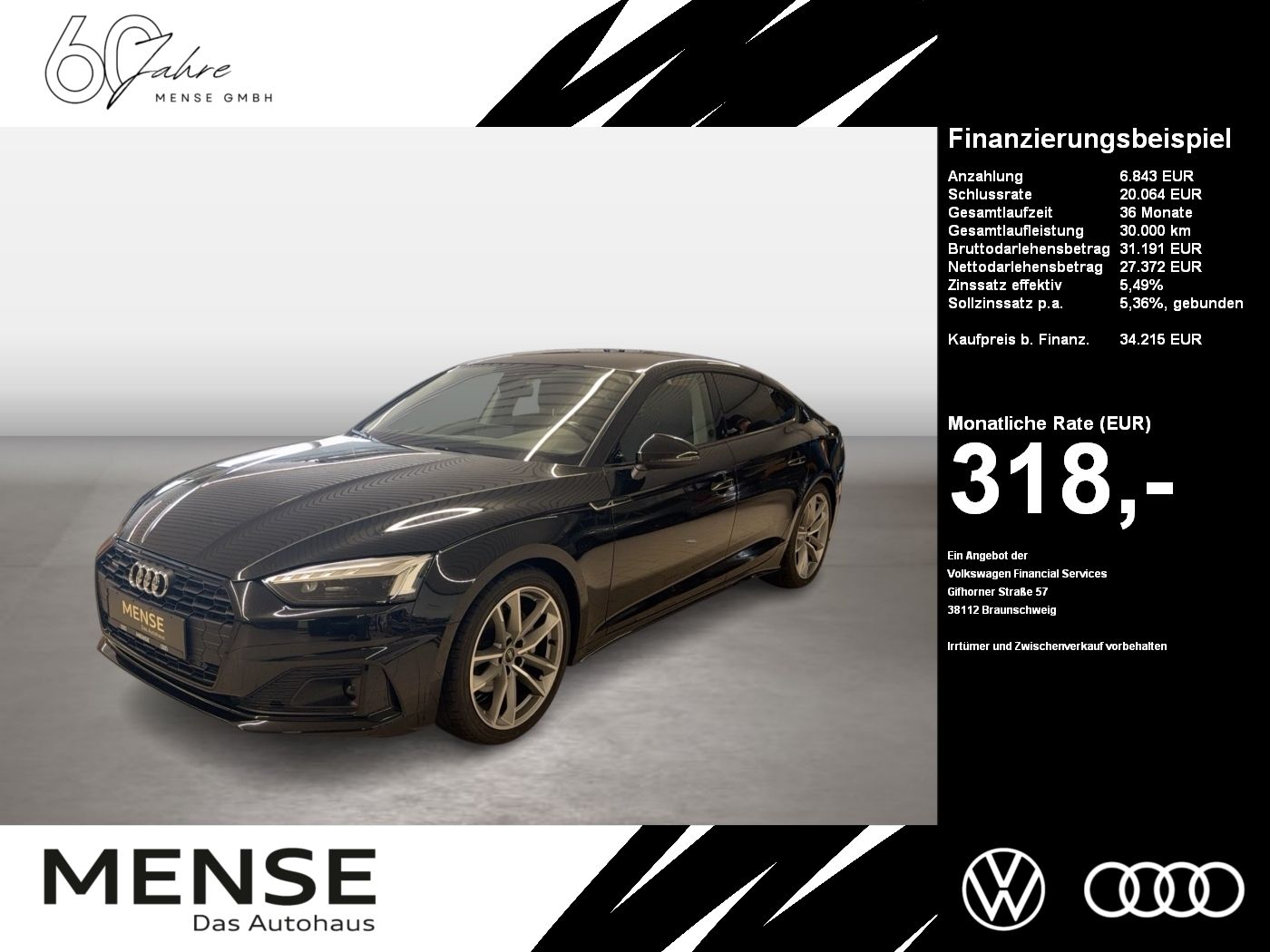 Fahrzeuge PKW autohaus mense Audi A5 Sportback 40 TFSI quattro advanced 2023 (Face