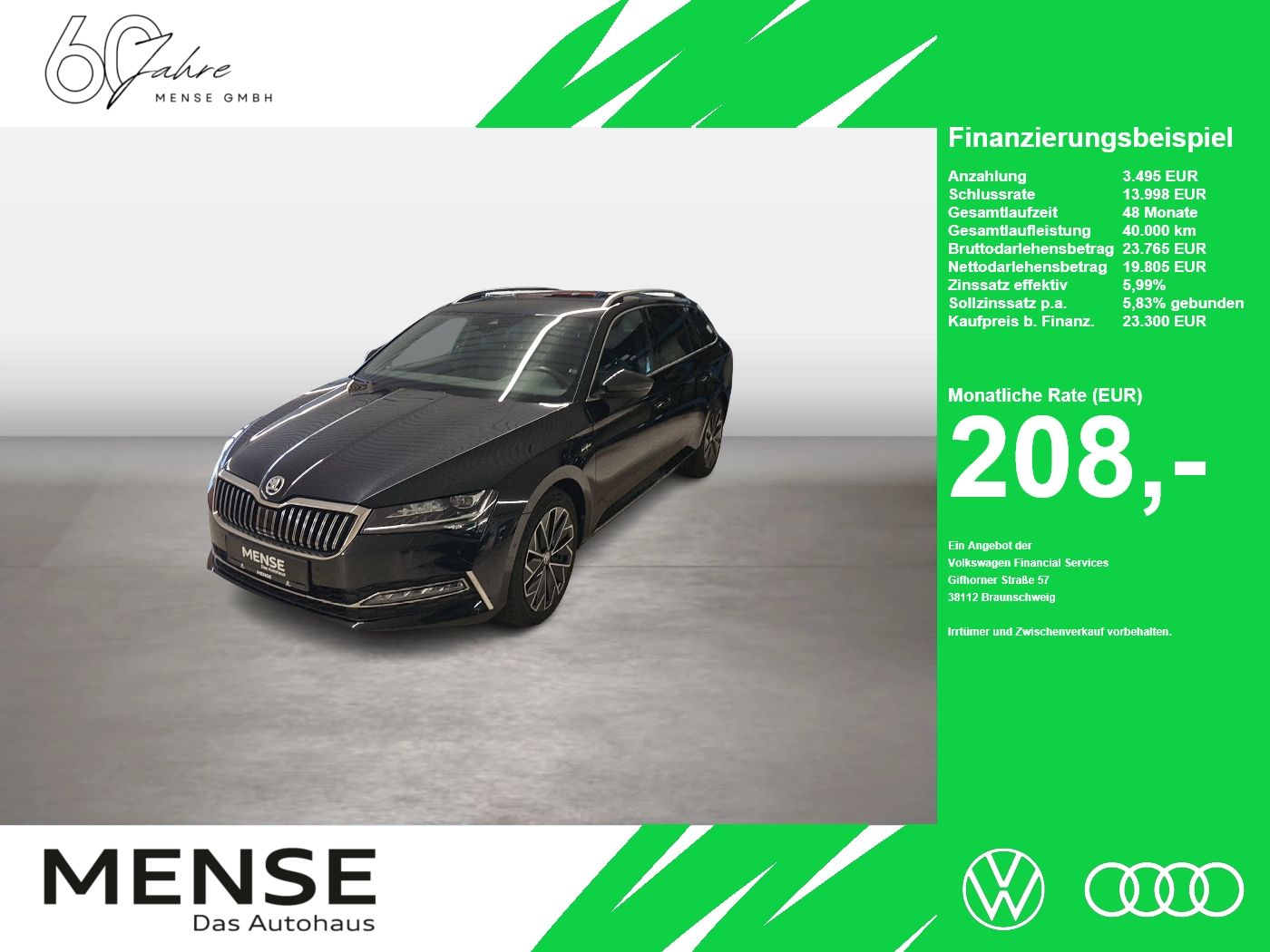 Fahrzeug autohaus mense Fahrzeugabbildung SKODA Superb Combi L&K 2.0l TDI 110kW 7-Gang-DSG AHK 4 - mit KI generiert/bearbeitet