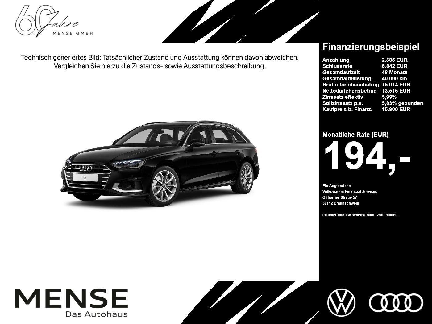 Fahrzeugabbildung Audi A4 Avant Advanced 40 TDI S tronic Advanced HUD L - mit KI generiert/bearbeitet
