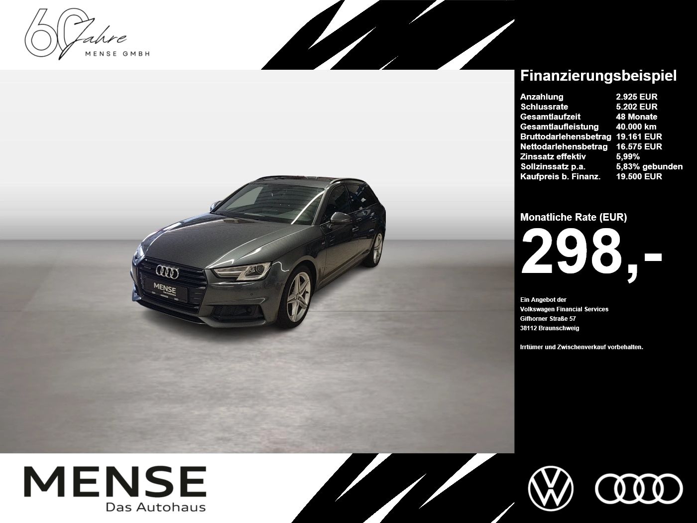 Fahrzeug autohaus mense Fahrzeugabbildung Audi A4 Avant Sport 40 TDI quattro S tronic S line Sp - mit KI generiert/bearbeitet