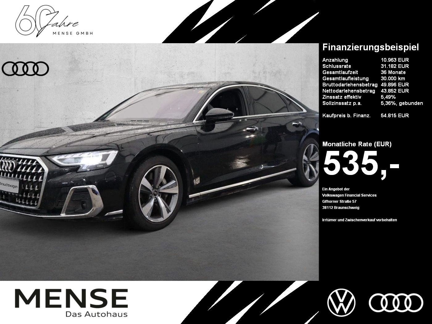 Fahrzeuge PKW autohaus mense Audi A8 55 TFSI quattro tiptronic Matrix|HUD|Luft|ACC