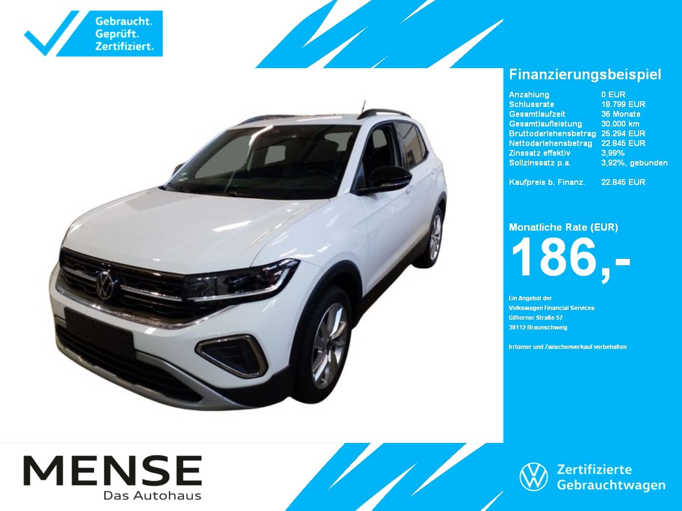 Fahrzeuge PKW autohaus mense Volkswagen T-Cross 1.0TSI Life Goal IQ.Light Matrix CarPlay