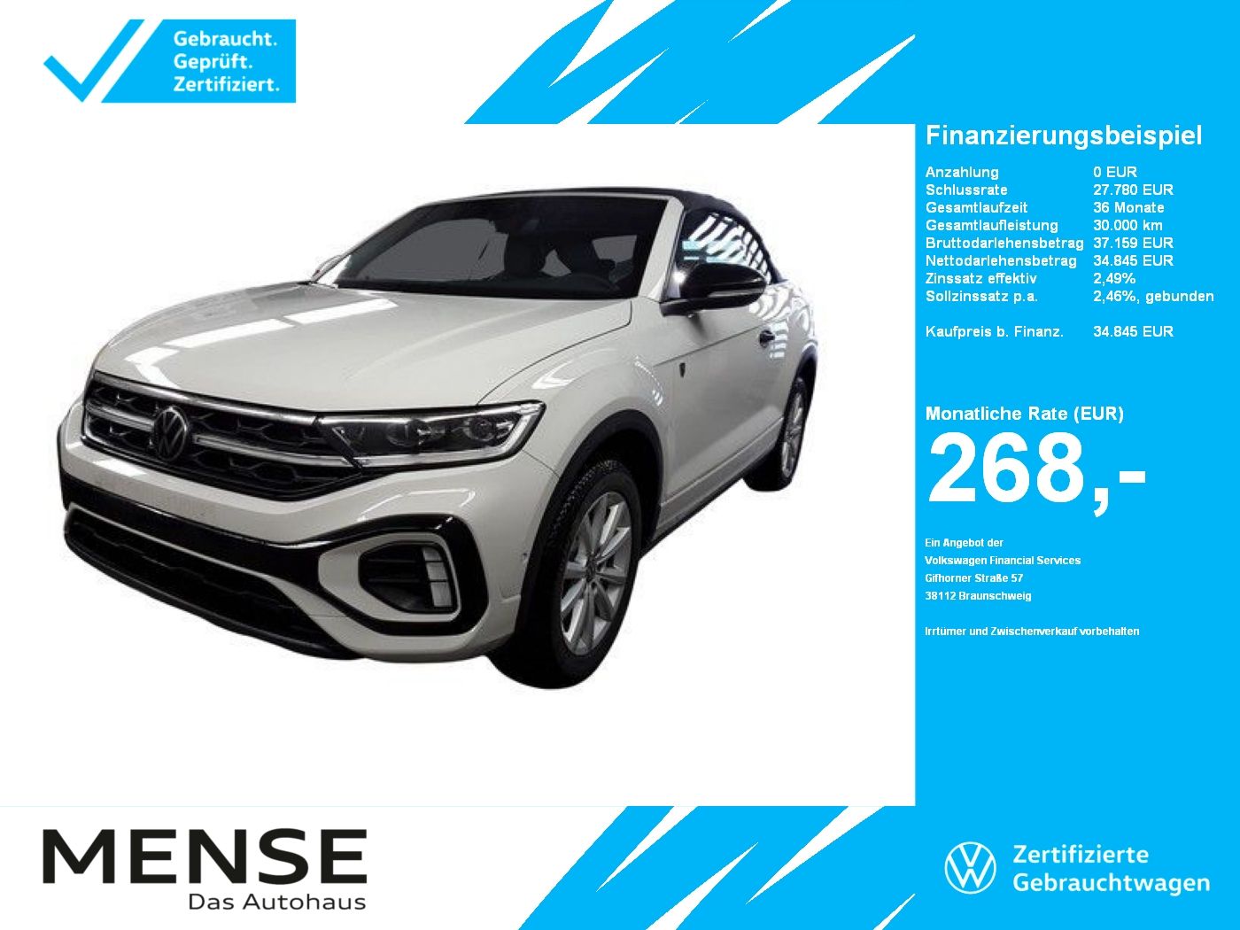 Fahrzeuge PKW autohaus mense Volkswagen T-Roc Cabriolet 1.5TSI DSG R-Line Karmann Editio