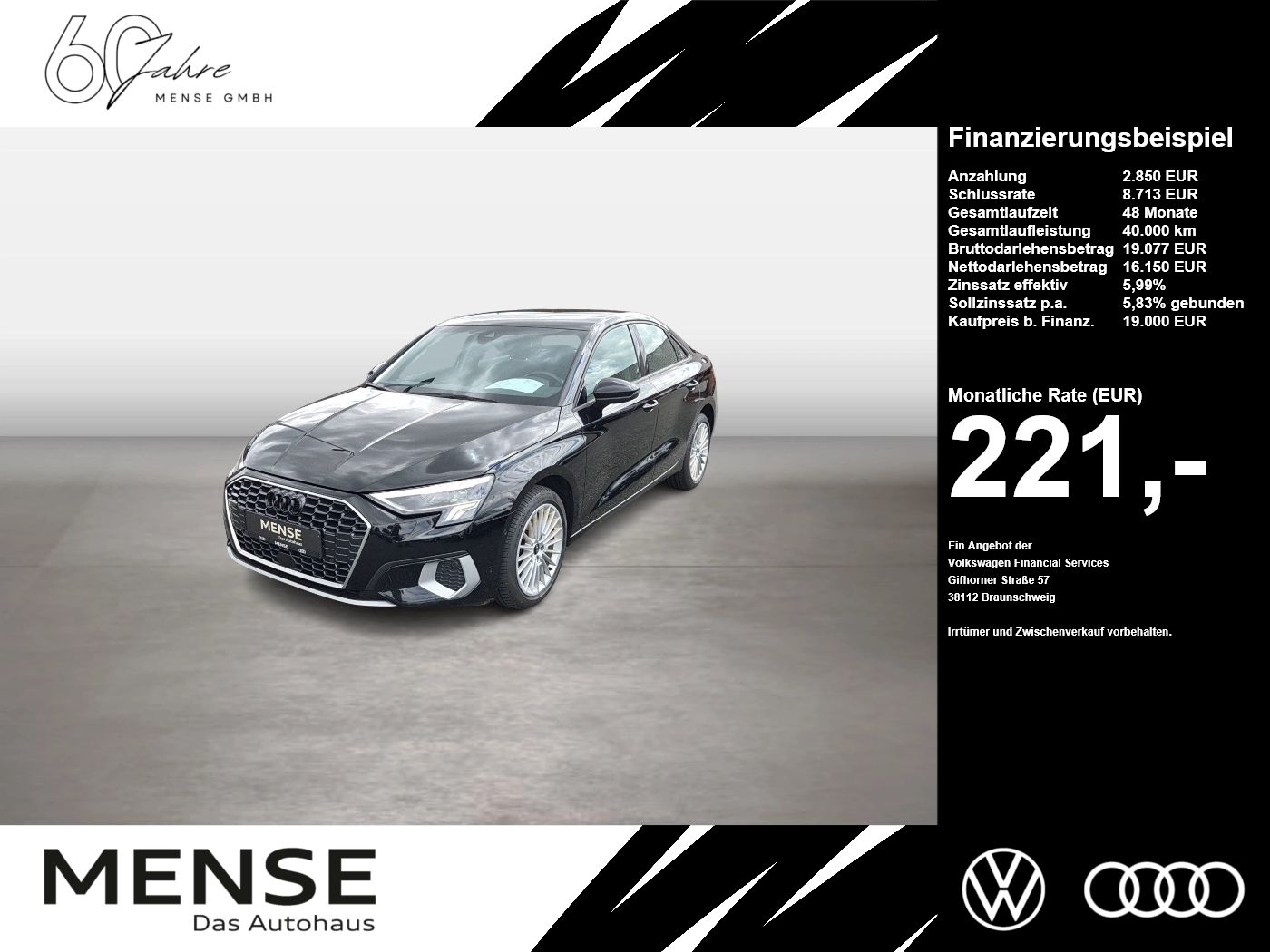 Fahrzeugabbildung Audi A3 Limousine 30 TDI S tronic Advanced ACC LED Na - mit KI generiert/bearbeitet