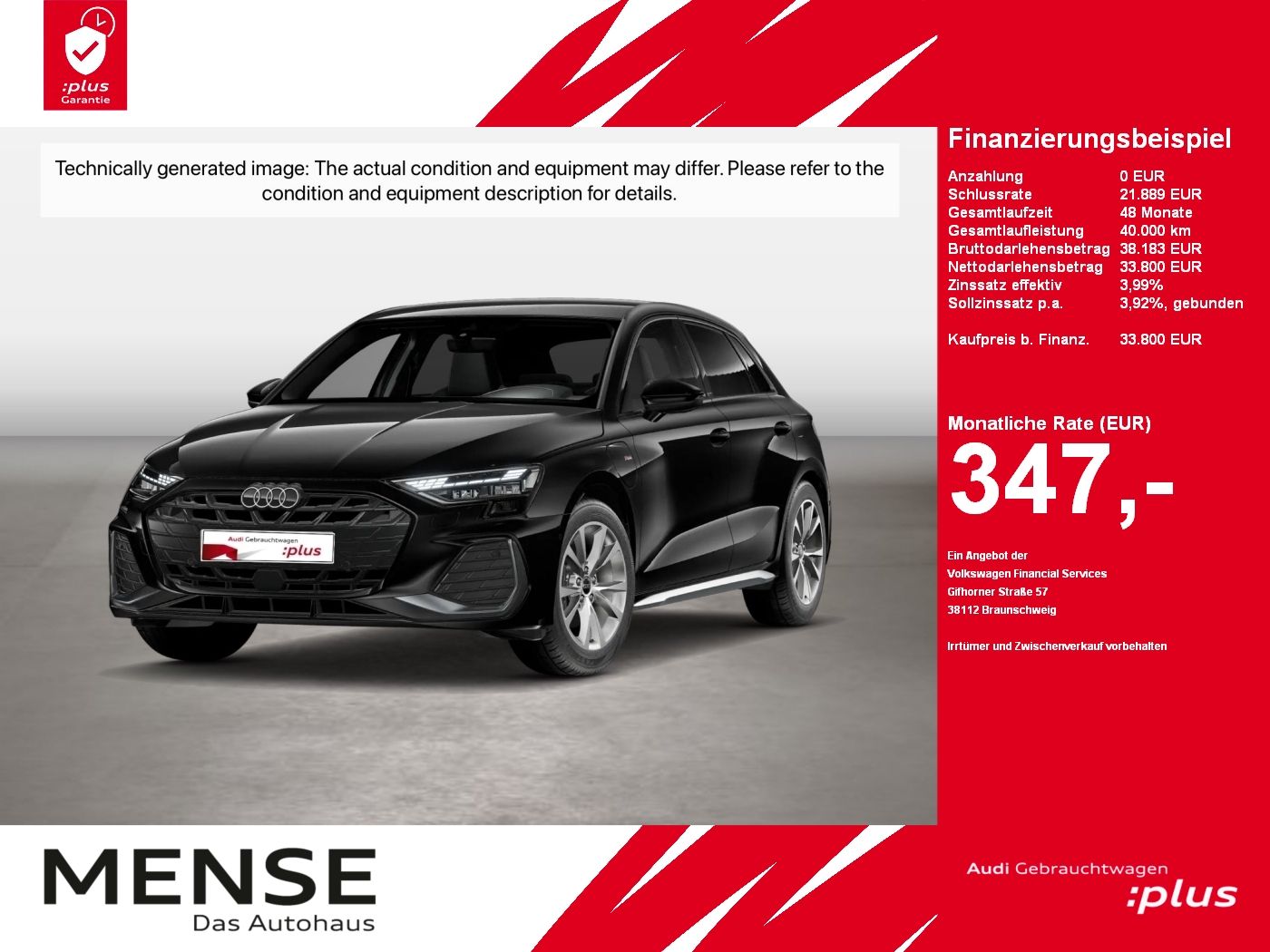 Fahrzeug autohaus mense Fahrzeugabbildung Audi A3 Sportback 40 TFSI e S tronic S-Line Standhzg