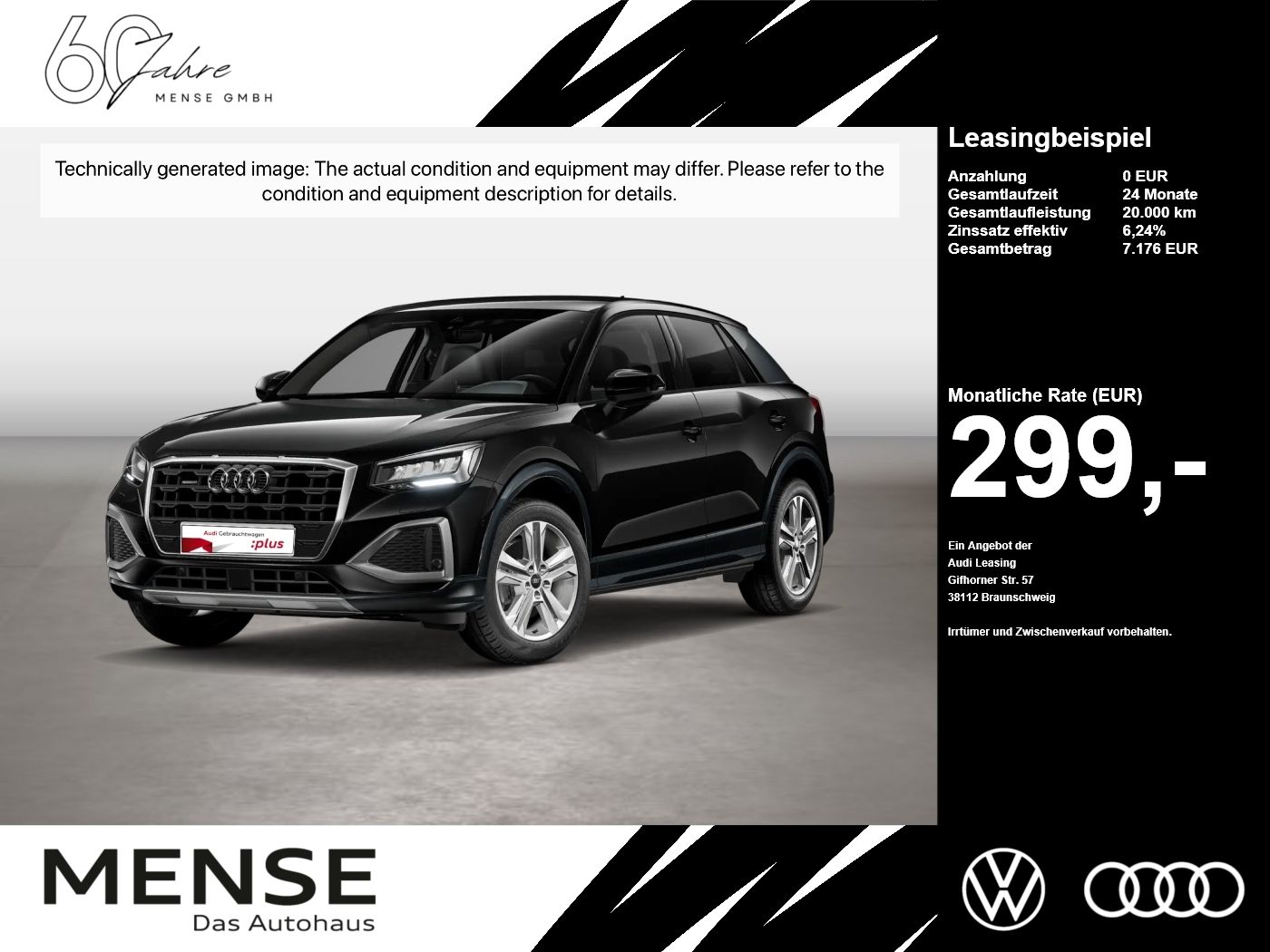 Fahrzeug autohaus mense Fahrzeugabbildung Audi Q2 35 TDI quattro S tronic CarPlay LED Navi PDC - mit KI generiert/bearbeitet