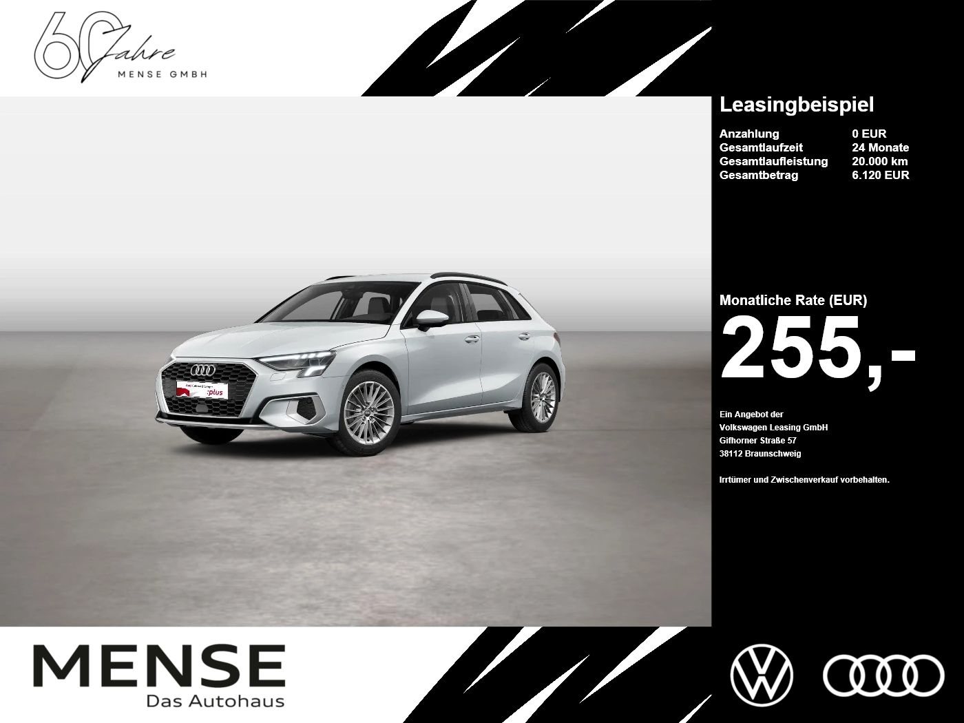 Fahrzeug autohaus mense Fahrzeugabbildung Audi A3 Sportback 30 TFSI advanced ACC LED Navi PDC - mit KI generiert/bearbeitet