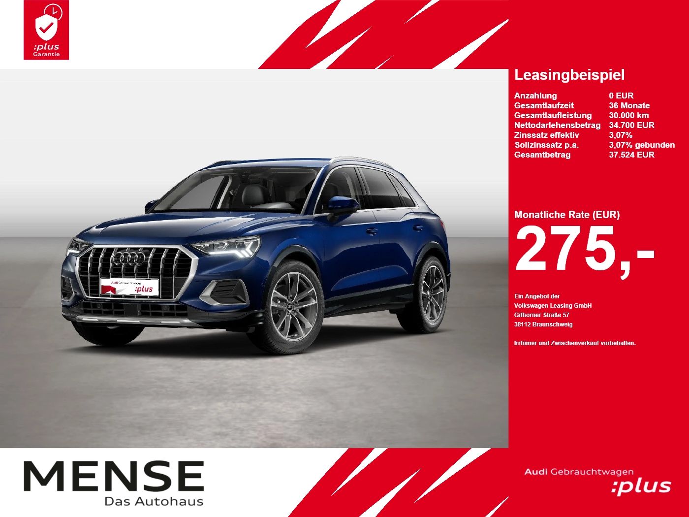 Fahrzeug autohaus mense Fahrzeugabbildung Audi Q3 35 TDI S tronic advanced ACC LED Navi Kamera - mit KI generiert/bearbeitet