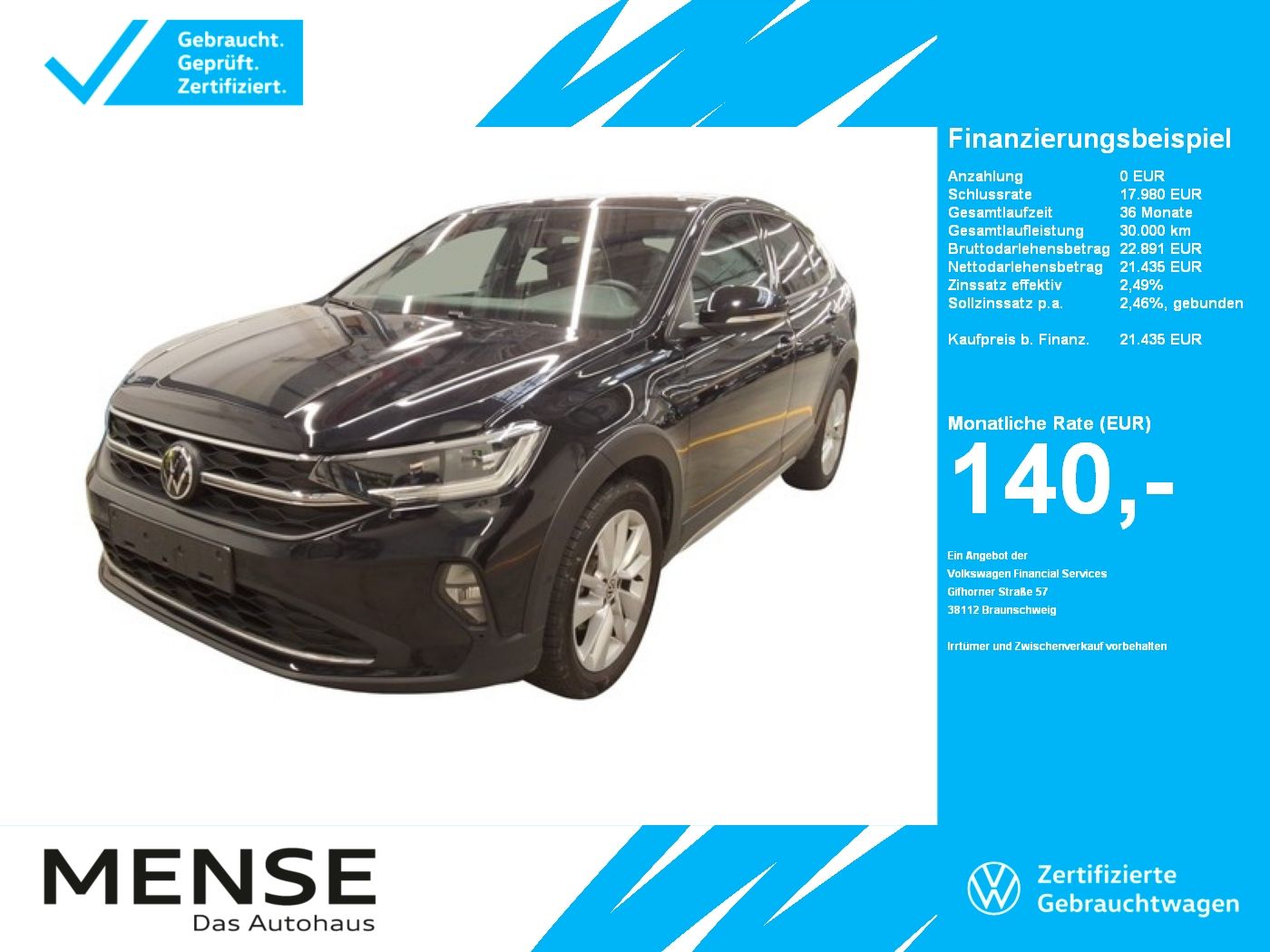 Fahrzeuge PKW autohaus mense Volkswagen Taigo 1.0 TSI Life Goal IQ.Light Matrix CarPlay